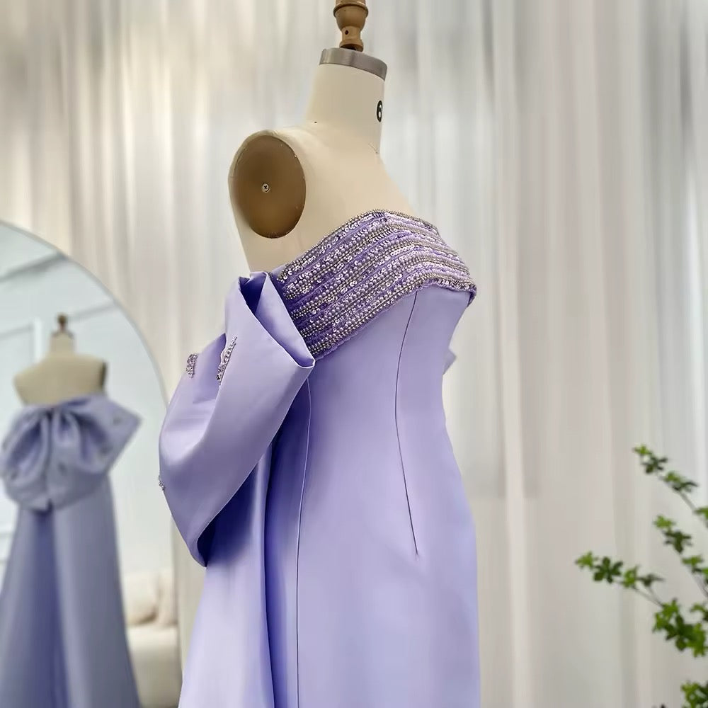 Luxury Evening Dress with Bow Cape Sage