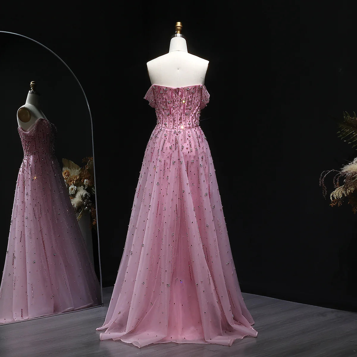 A-Line Crystal-Embellished Evening Dress