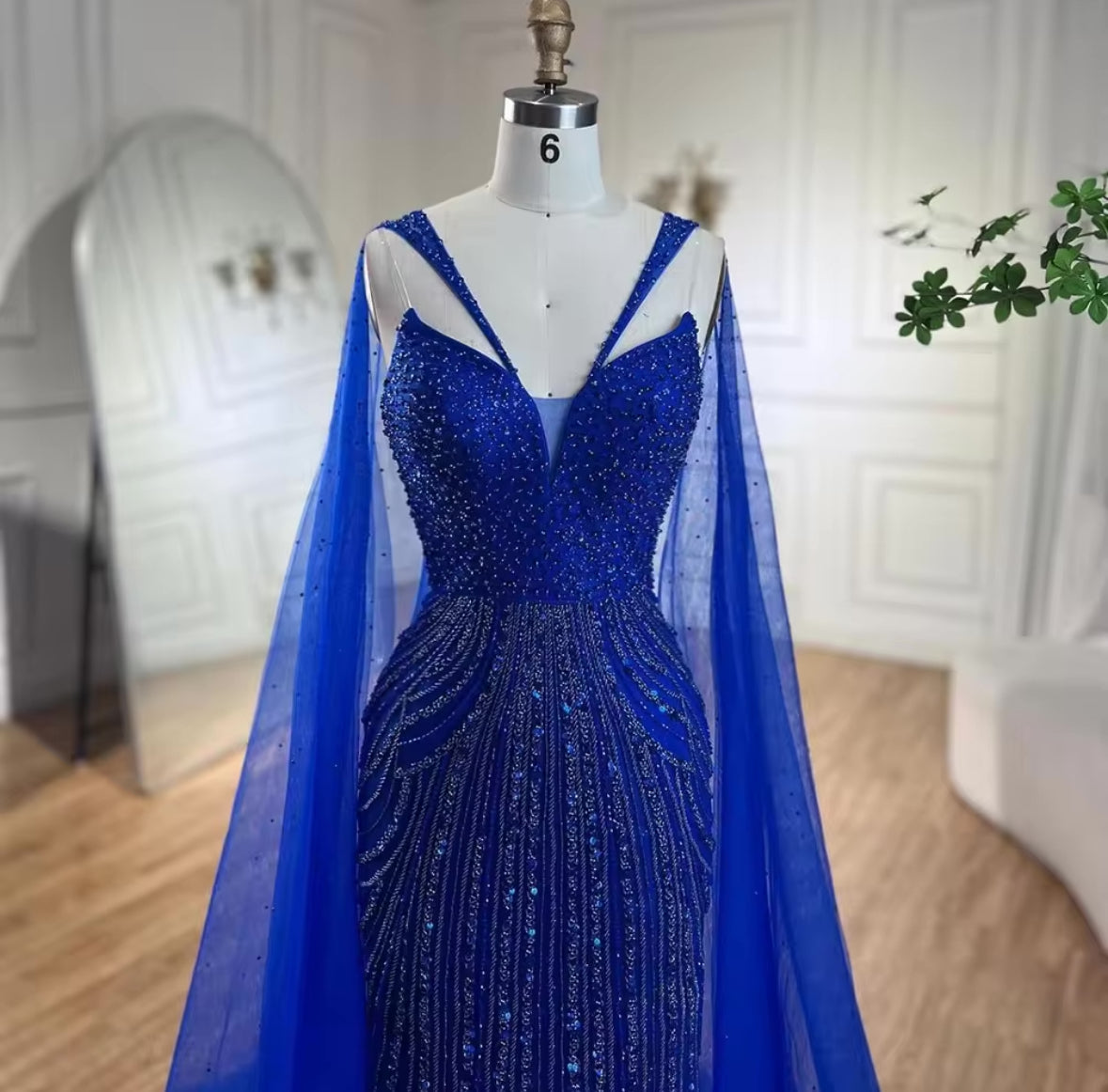 Mermaid Elegant Cape Sleeves Luxury Evening Dress