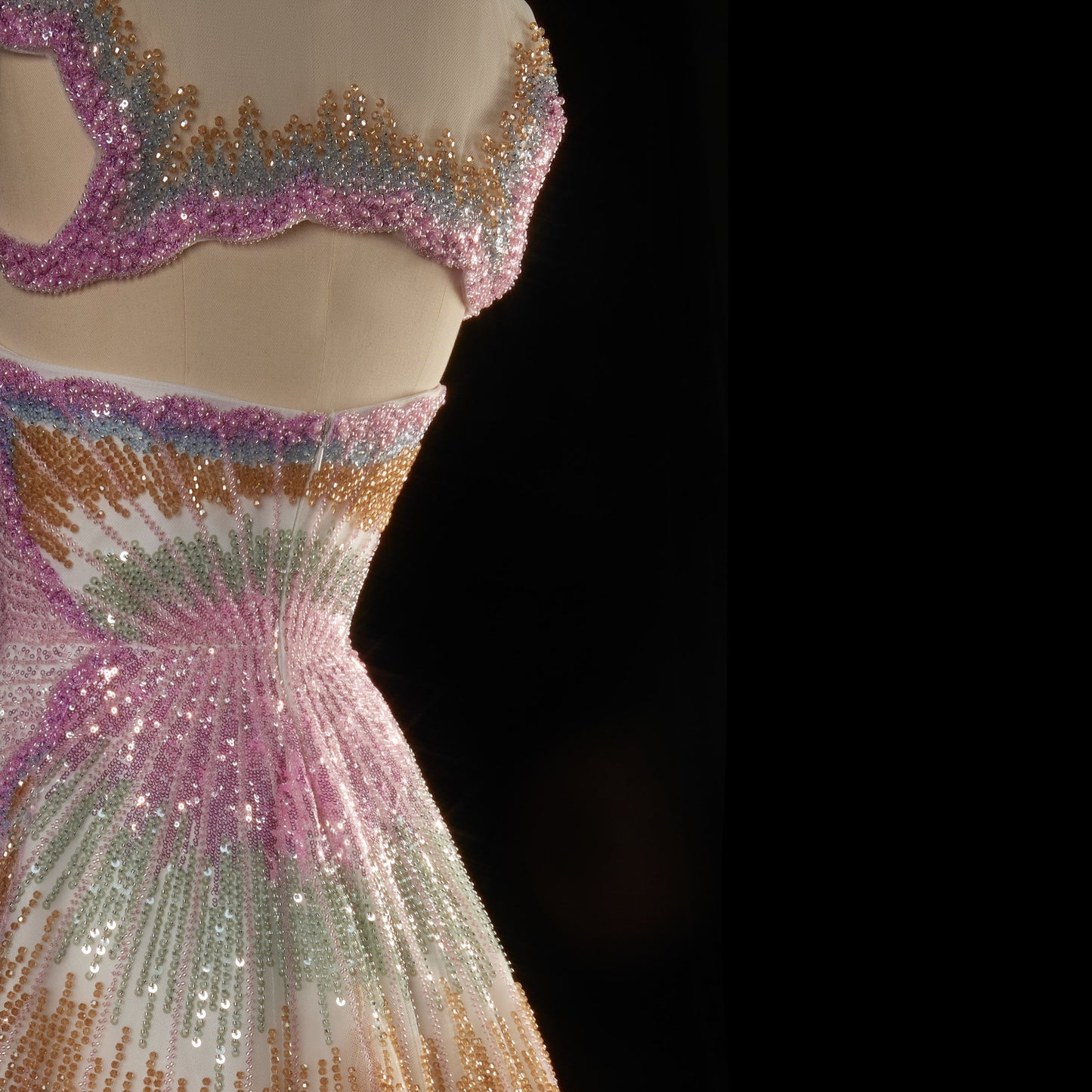 Pastel Sequin Embroidered Cloche Evening Gown with Cap Sleeves