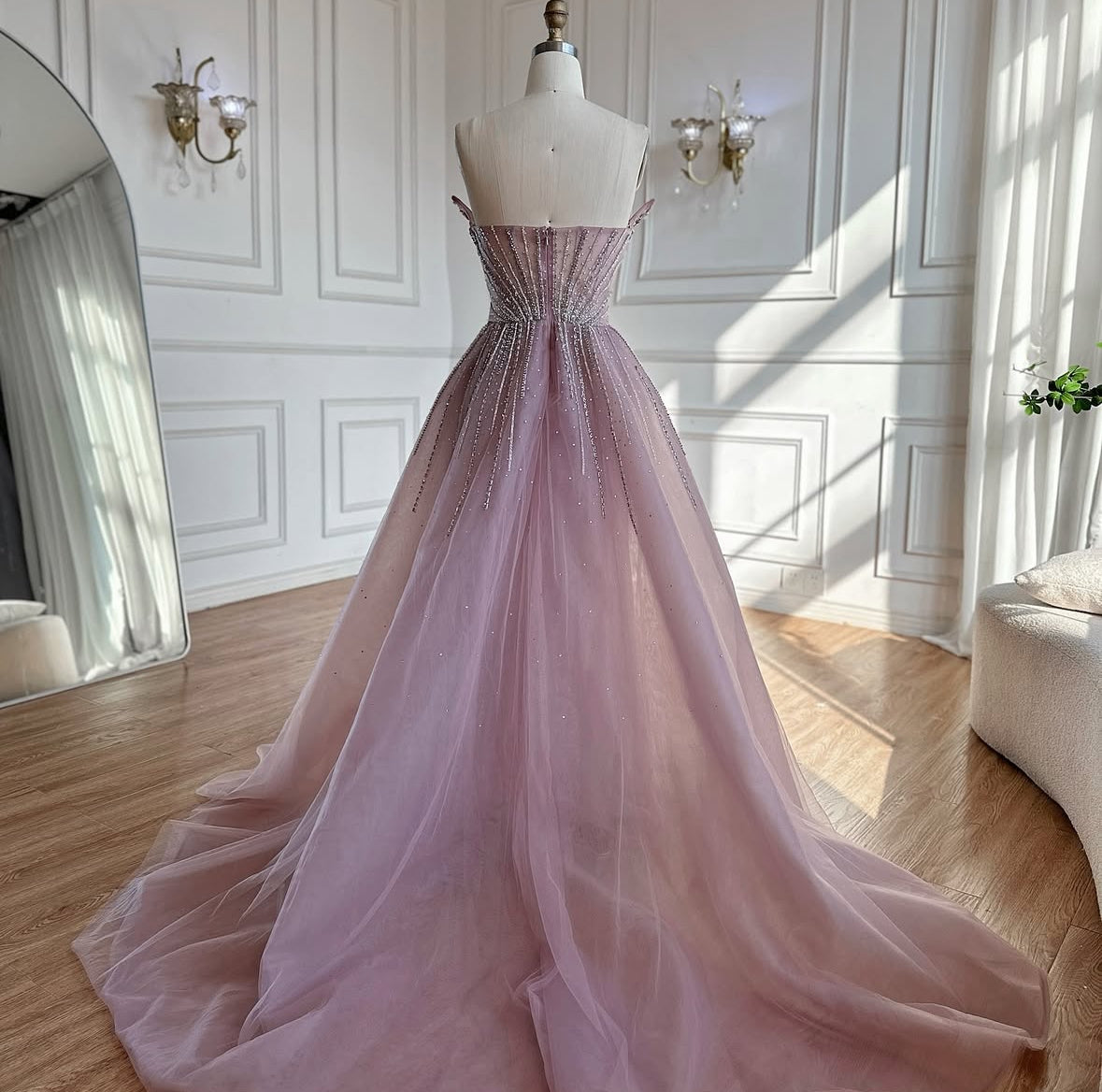 2025 Crystal Beaded Evening Gown with Overskirt