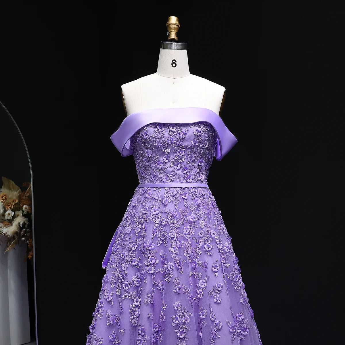 “Lilac Princess” Gown – Regal Lavender with 3D Floral Embroidery