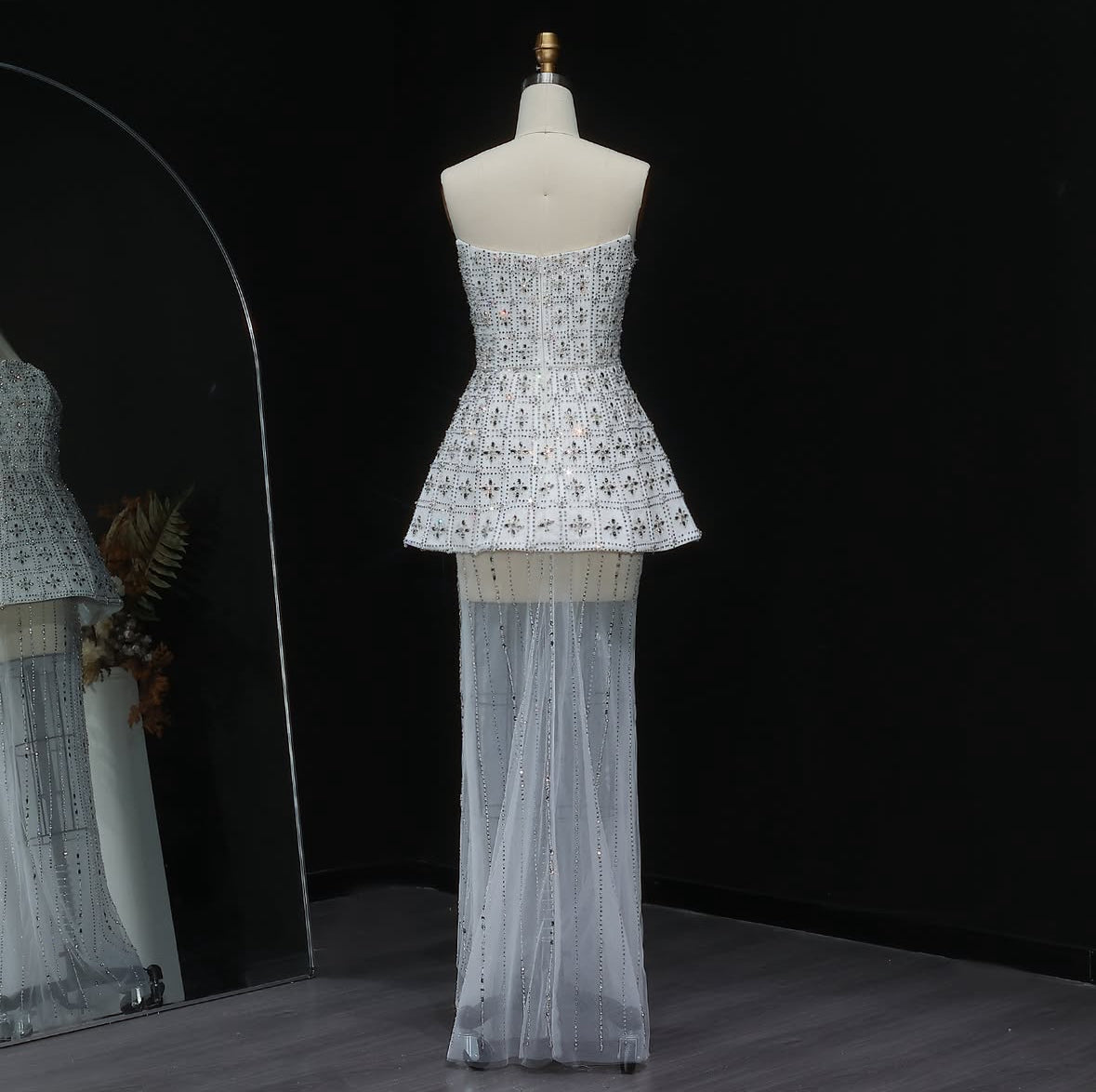 Crystal Bloom Structured Peplum Gown