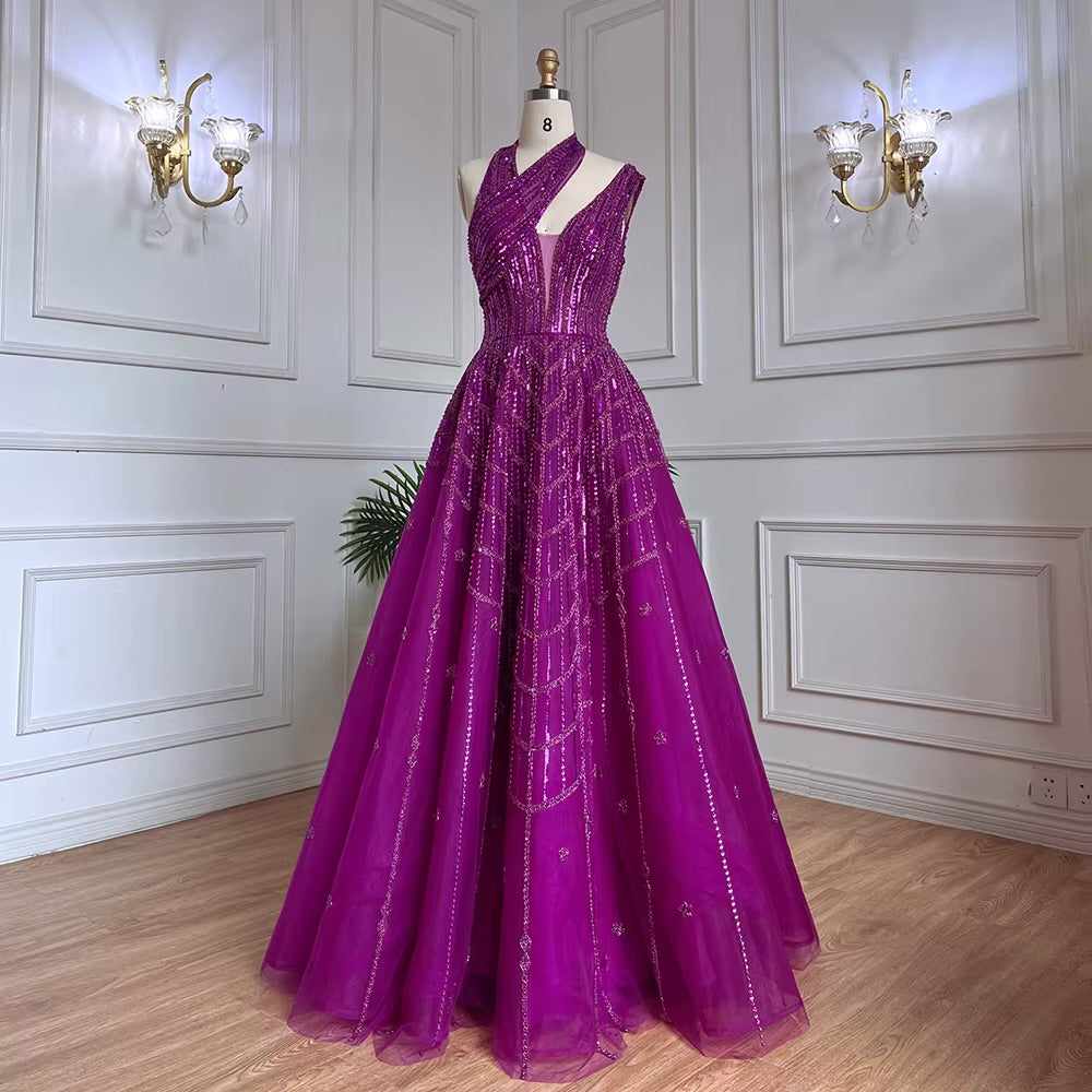 Elegant Beaded Ball Gown – Sparkling One-Shoulder Formal Dress