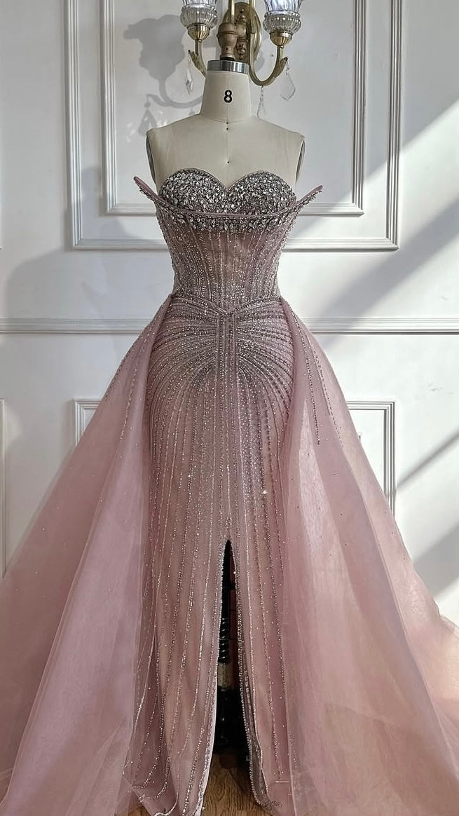 2025 Crystal Beaded Evening Gown with Overskirt