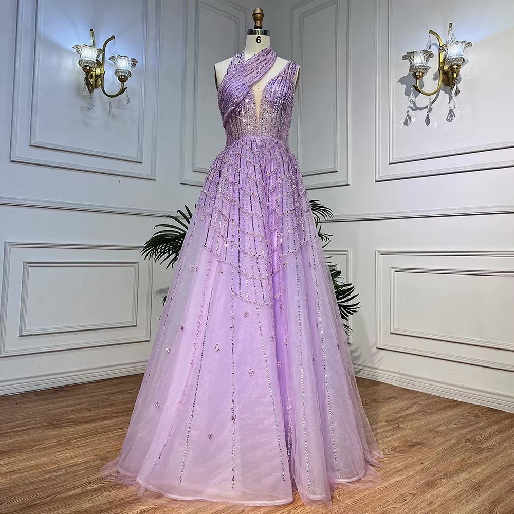 Elegant Beaded Ball Gown – Sparkling One-Shoulder Formal Dress