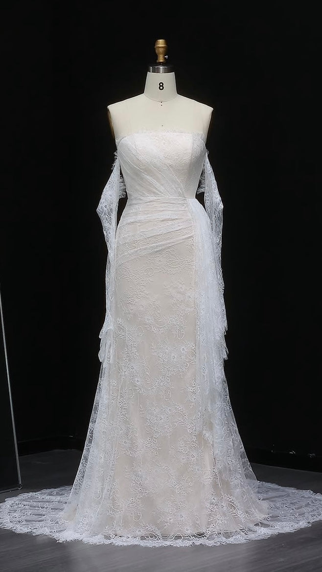 Elegant Luxury Lace Dress with Detached Sleeves