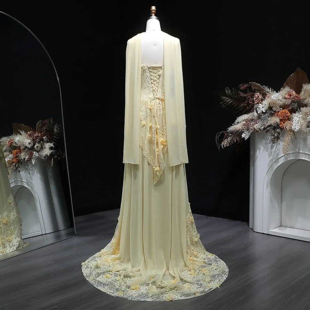3D Floral Applique Lace Mermaid Gown