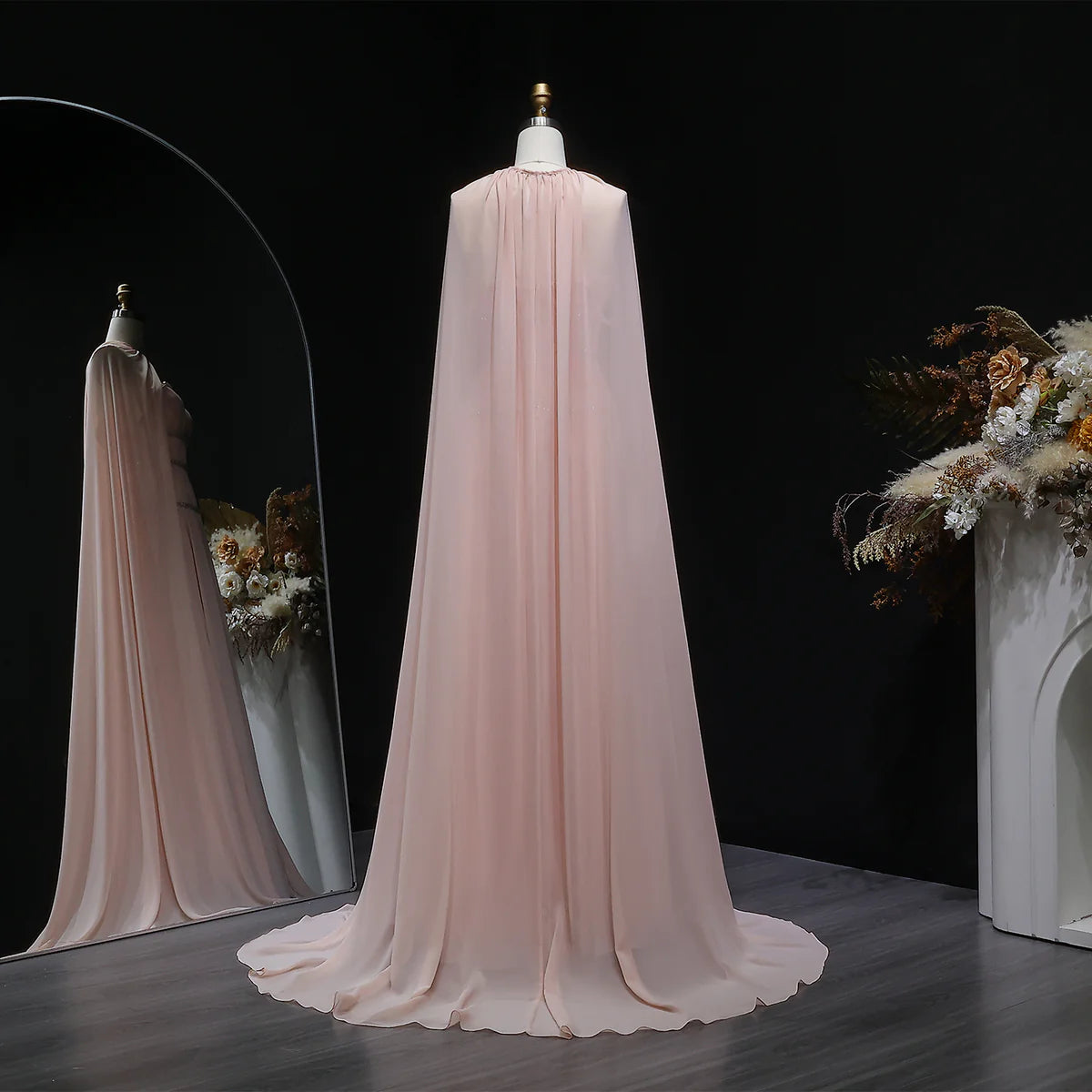 Crystal-Trimmed Cape Evening Dress