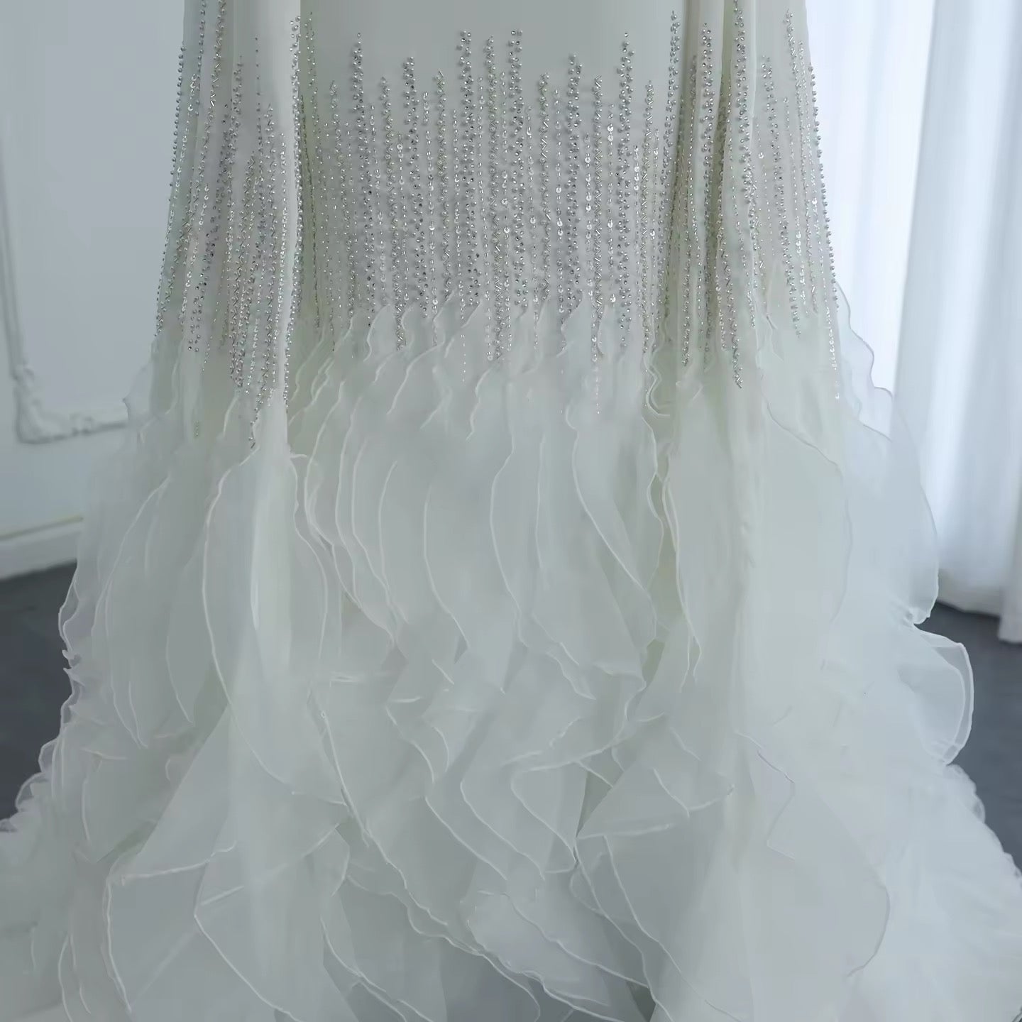 Luxury evening dress with long sleeves