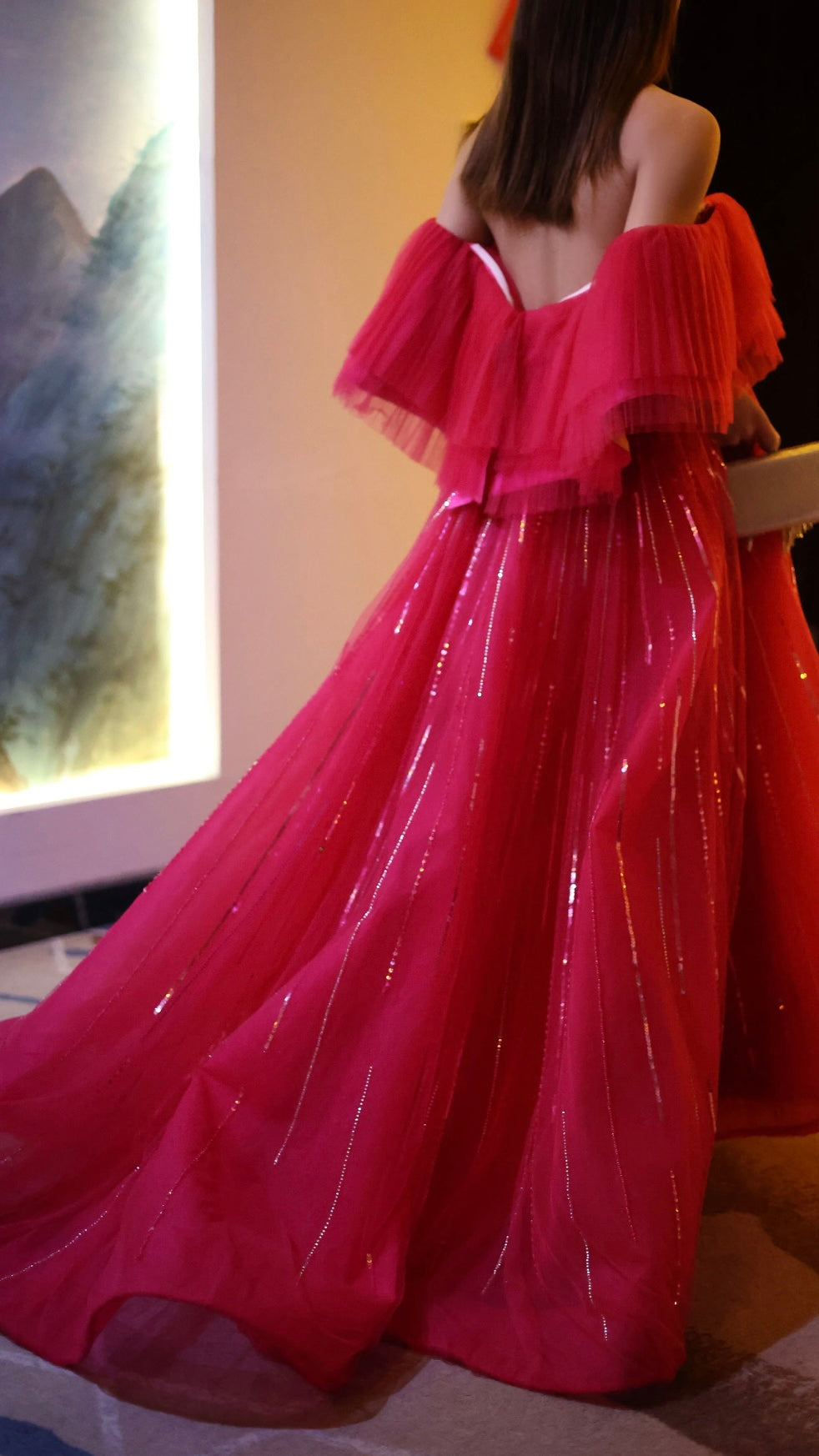 Aurora Tulle Gown،Blush & Fuchsia