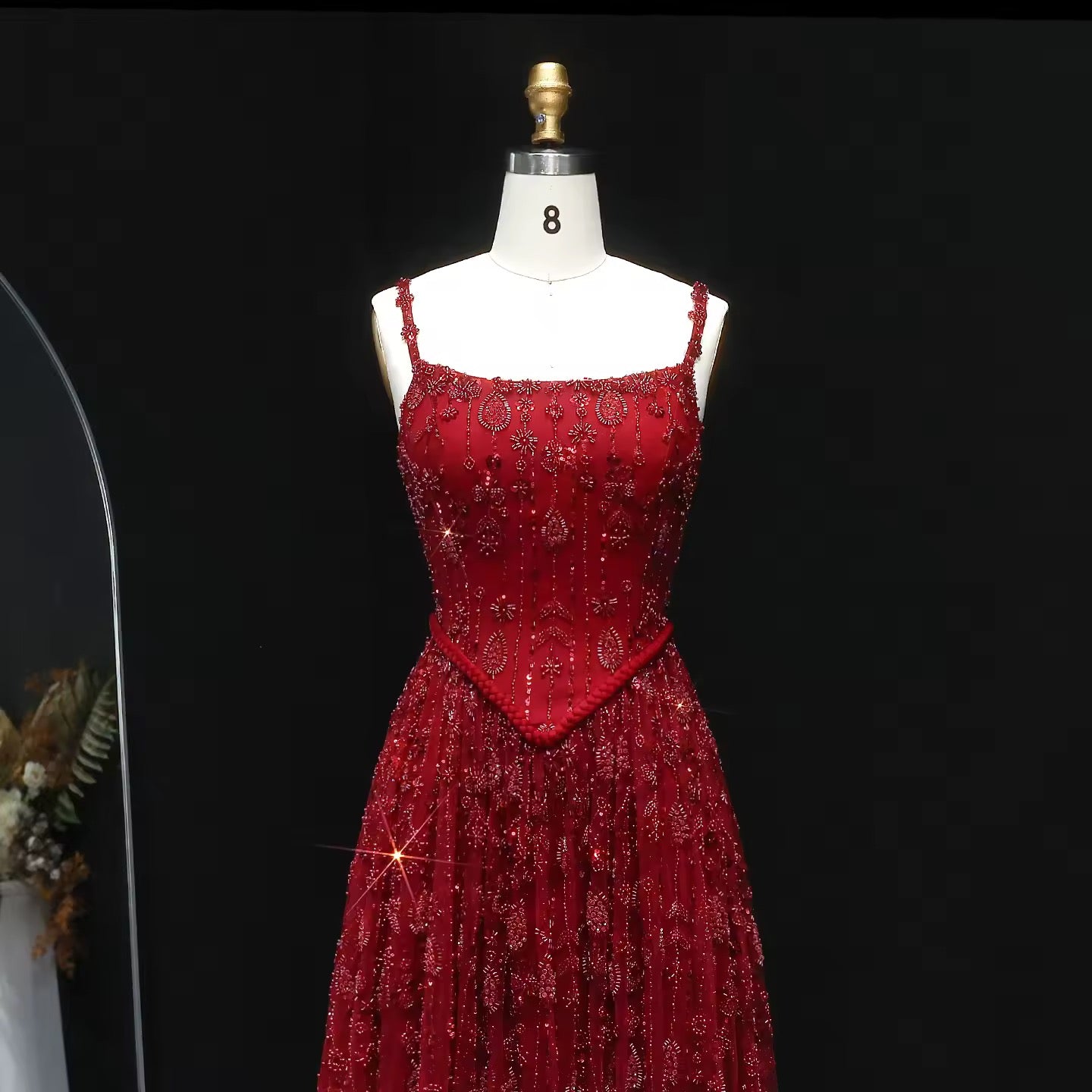 Fully Embroidered Evening Gown with Luxurious Beading and Sparkling Finish – Lace-Up Back Design