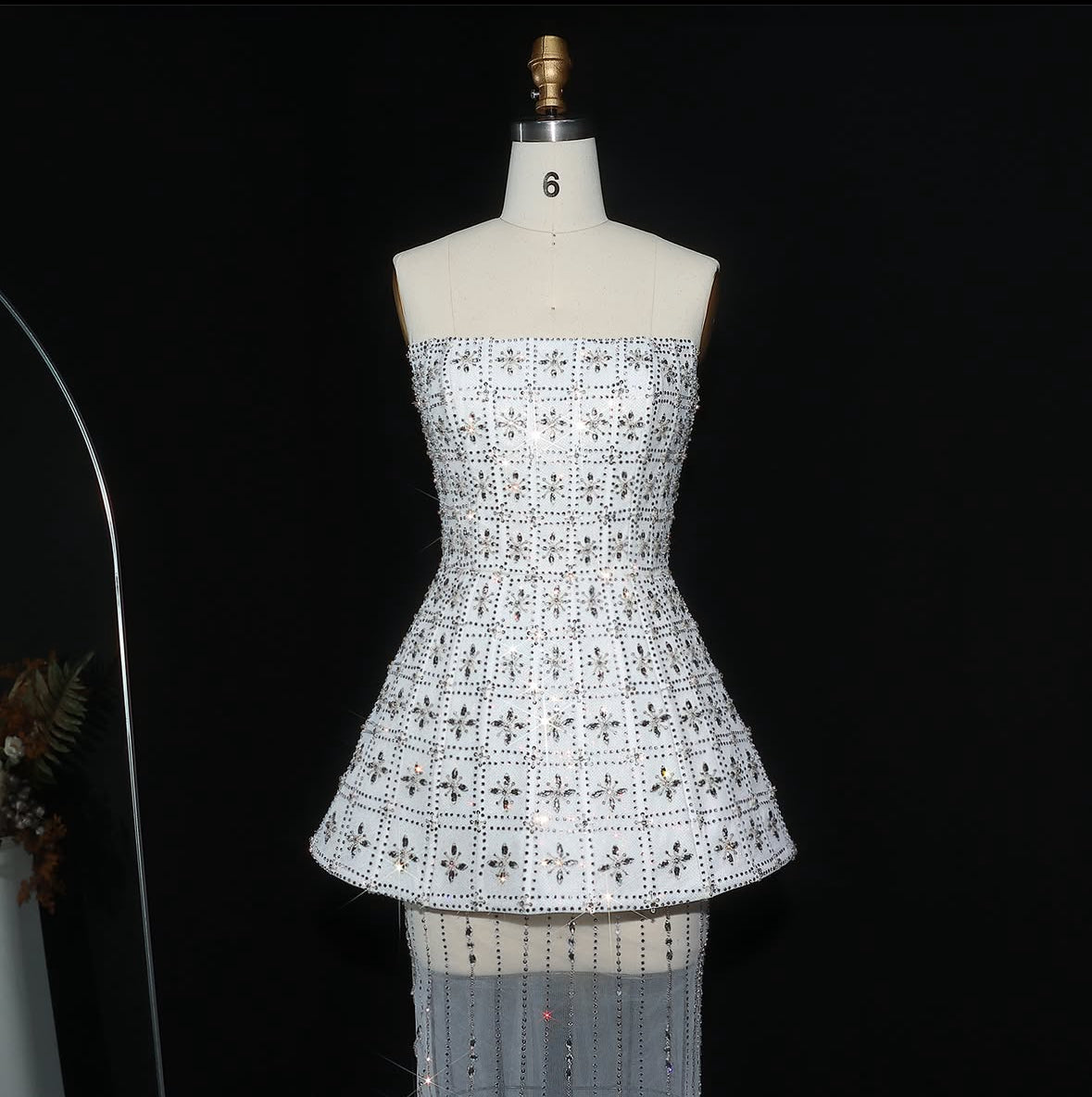 Crystal Bloom Structured Peplum Gown
