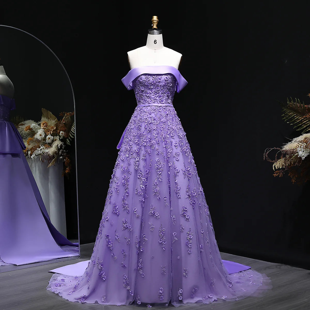 “Lilac Princess” Gown – Regal Lavender with 3D Floral Embroidery