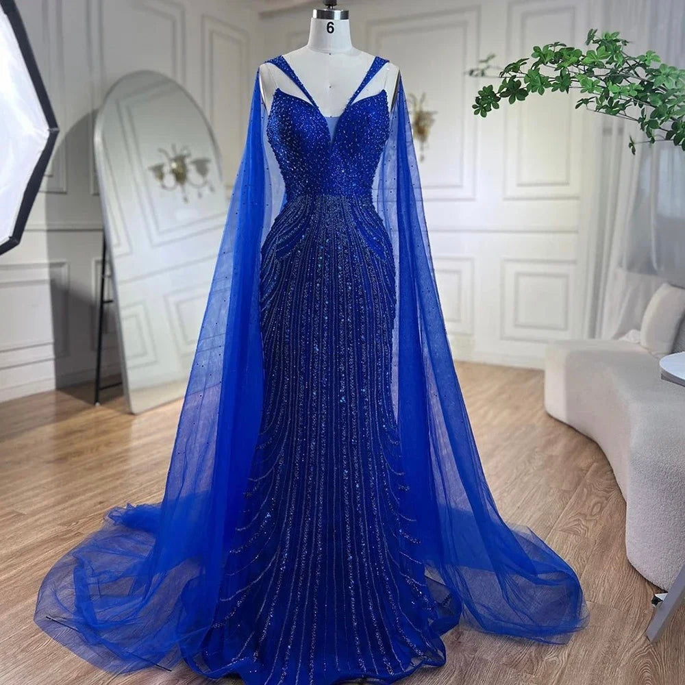 Mermaid Elegant Cape Sleeves Luxury Evening Dress