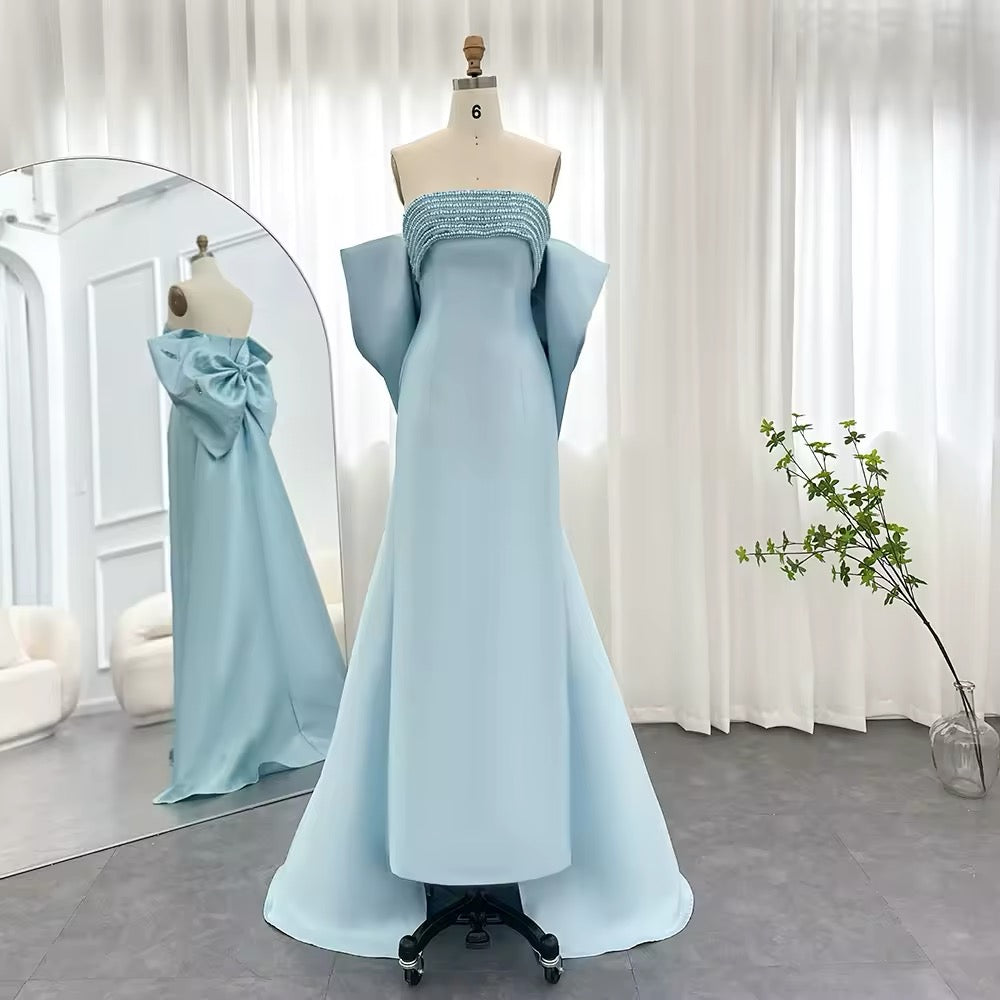 Luxury Evening Dress with Bow Cape Sage
