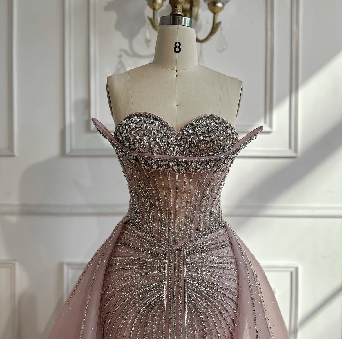 2025 Crystal Beaded Evening Gown with Overskirt