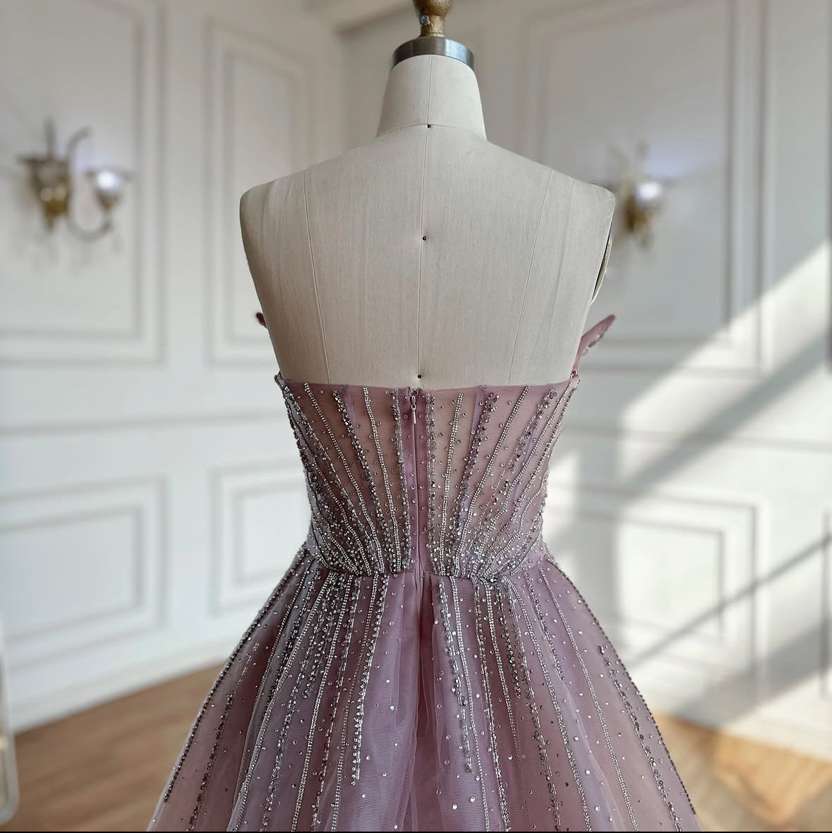 2025 Crystal Beaded Evening Gown with Overskirt