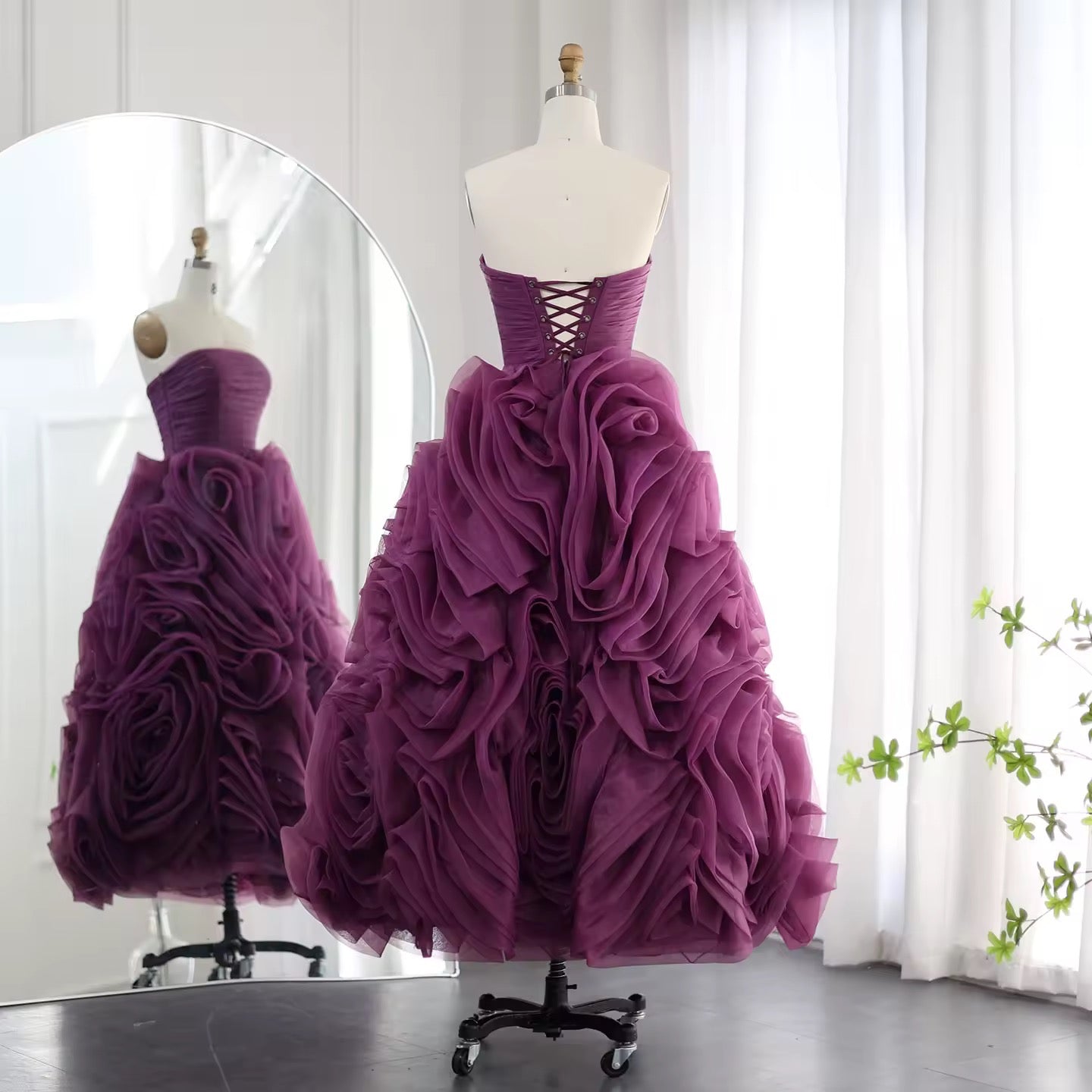 Luxury 3D Flower Purple,Pink Midi dress