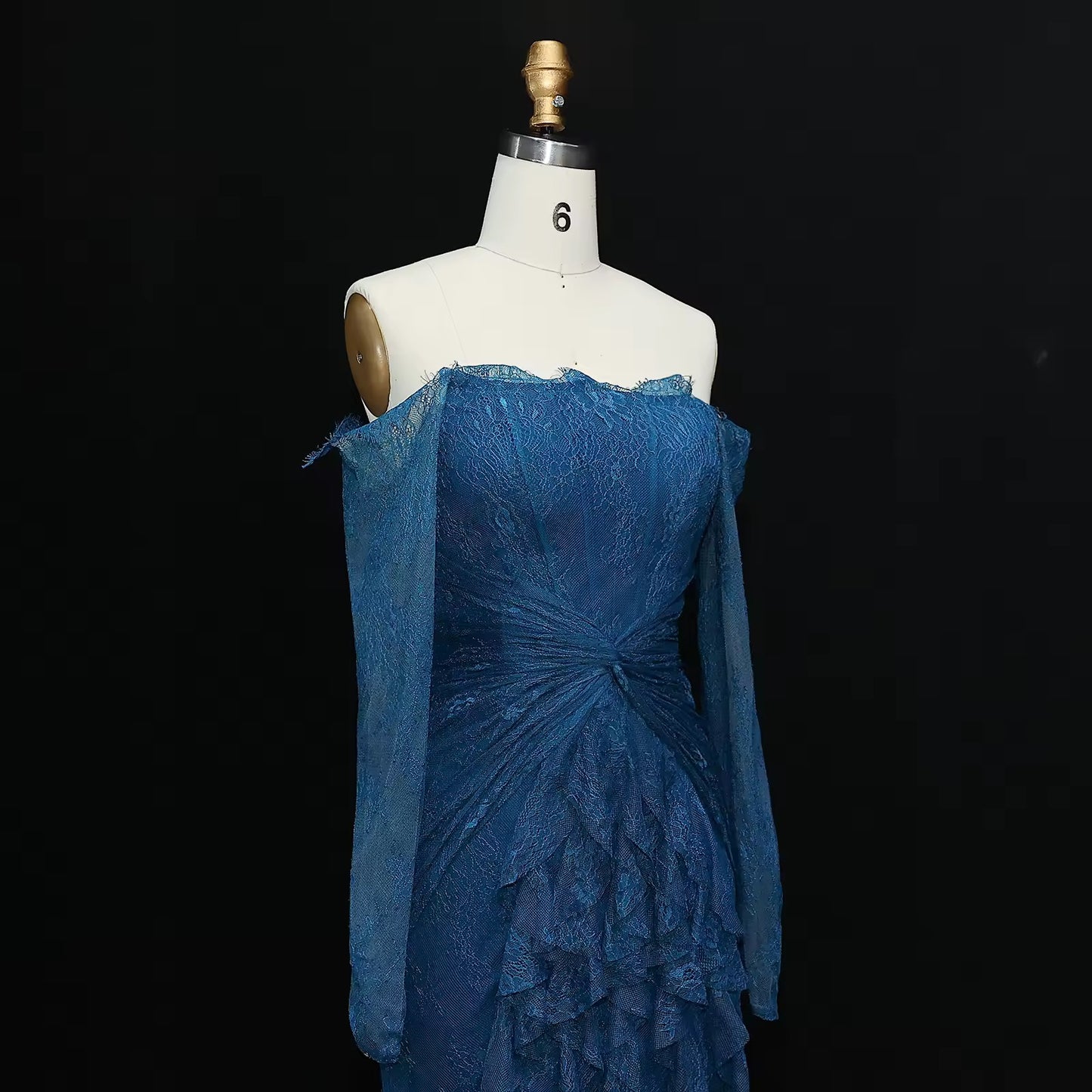 Lace Off Shoulder Evening Dress with Long Sleeves