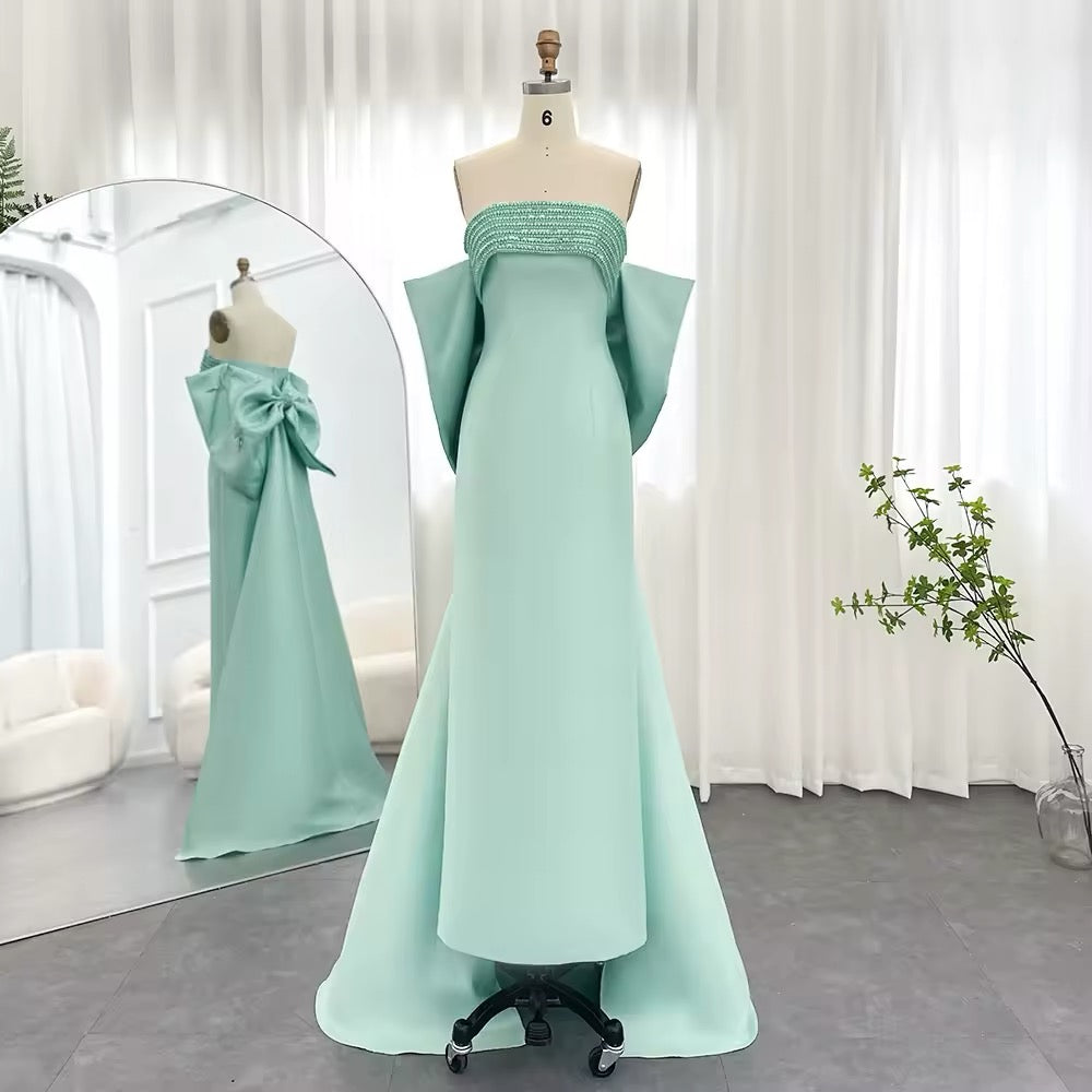 Luxury Evening Dress with Bow Cape Sage