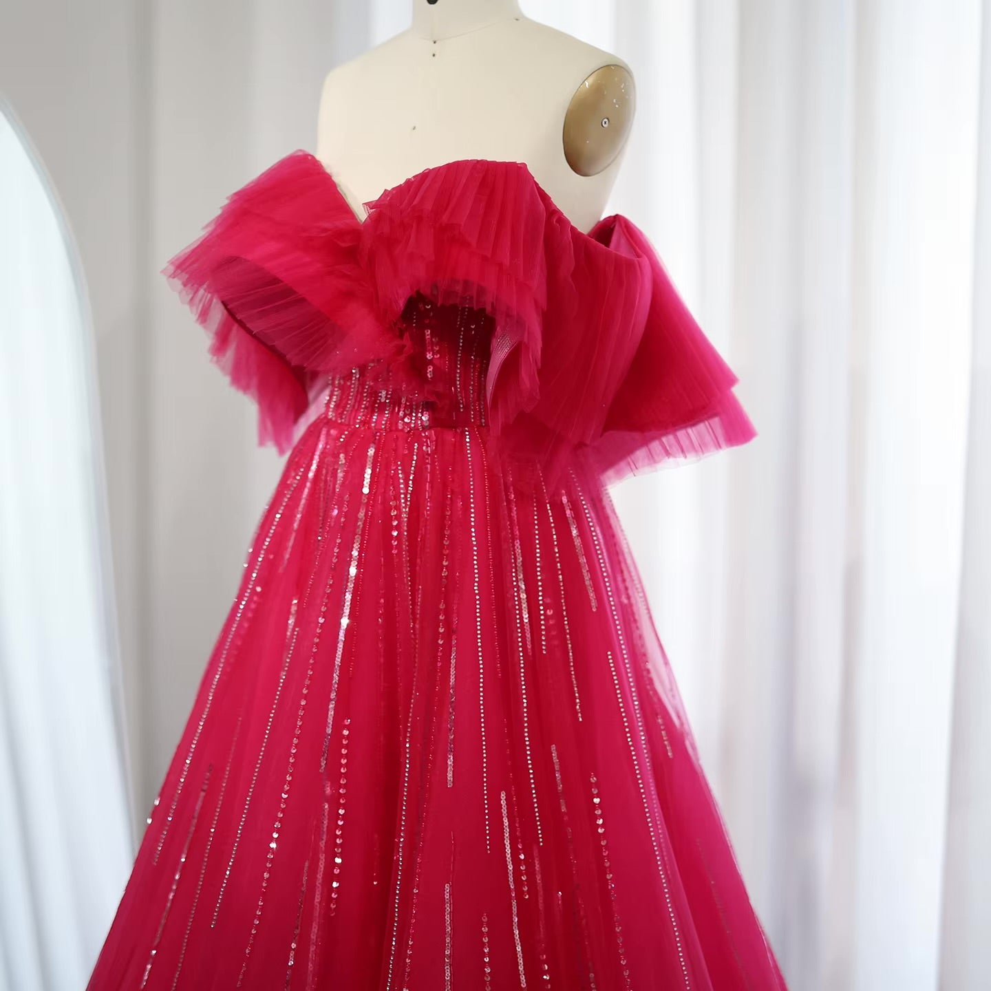 Aurora Tulle Gown،Blush & Fuchsia