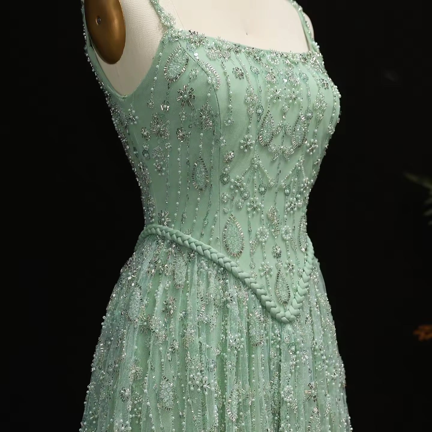 Fully Embroidered Evening Gown with Luxurious Beading and Sparkling Finish – Lace-Up Back Design