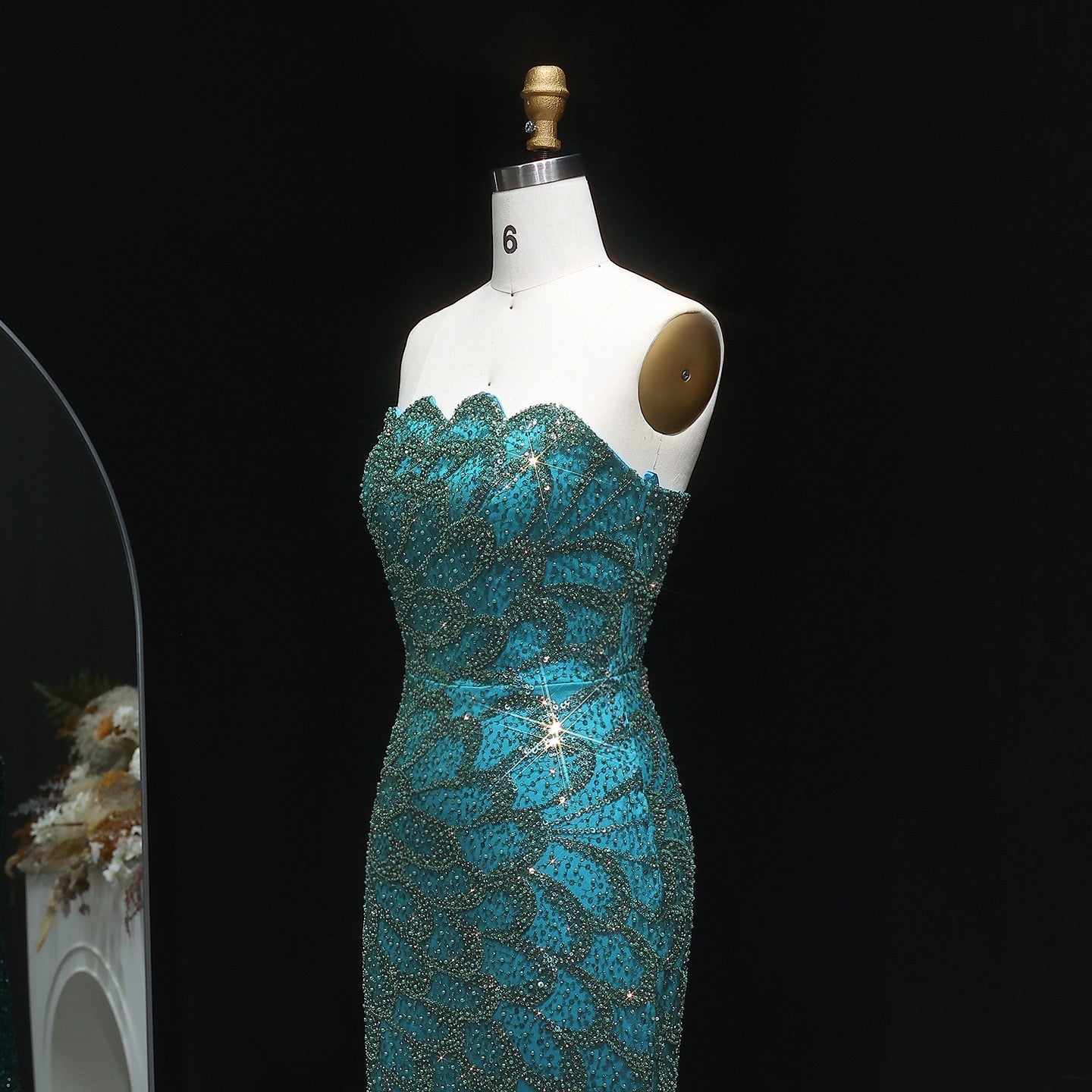 Mermaid Hand-Embroidered Glitter Gown
