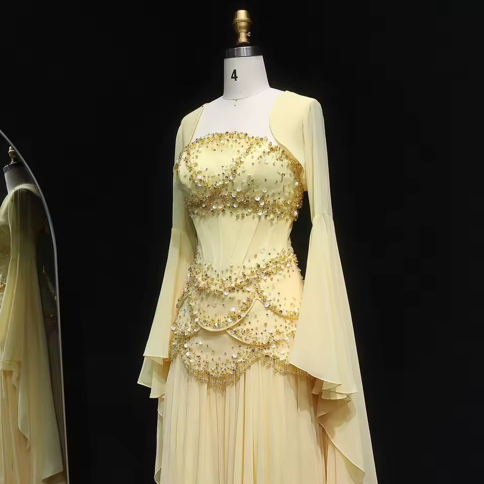 Sky Blue Layered Corset Dress with Pearls and Beads