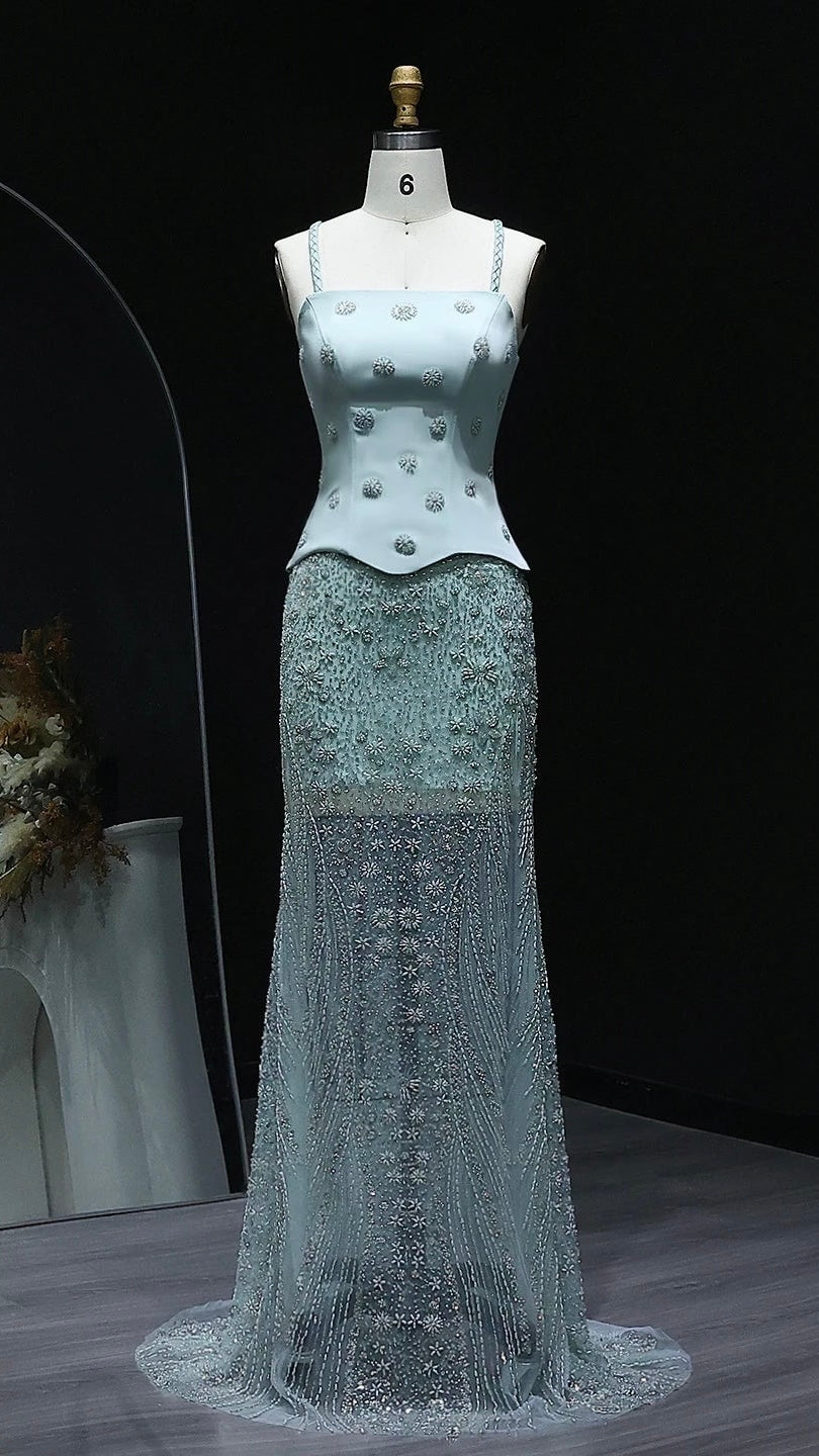 Two Pieces Evening Dress with Spaghetti Straps