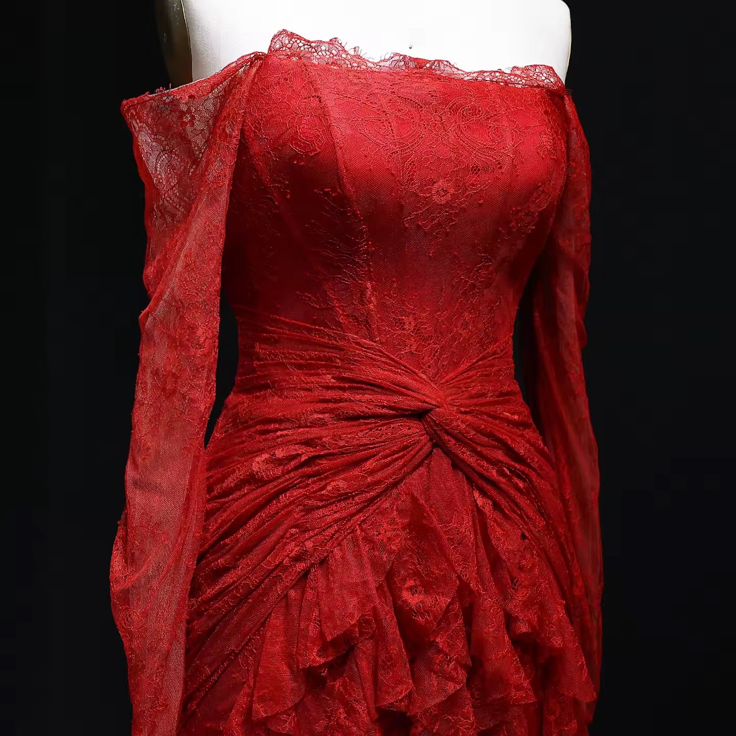 Lace Off Shoulder Evening Dress with Long Sleeves