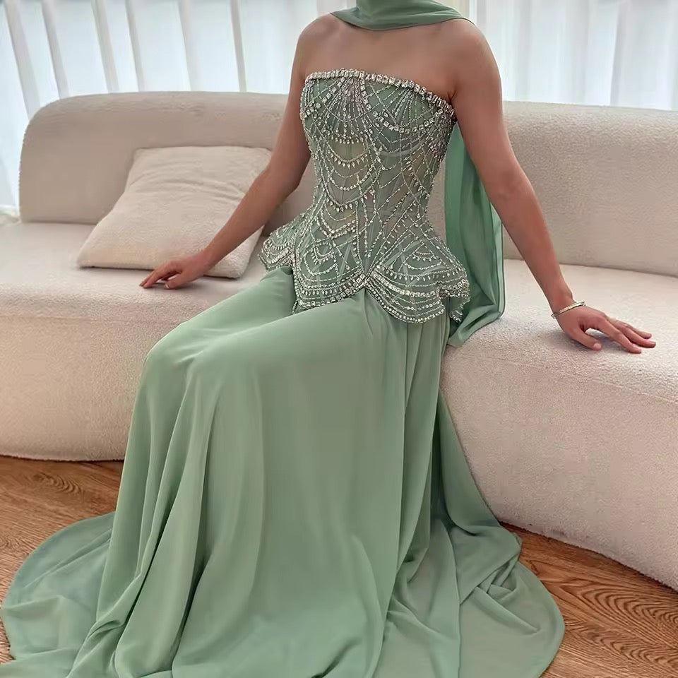 “Regal Glow” Embellished Corset Evening Gown