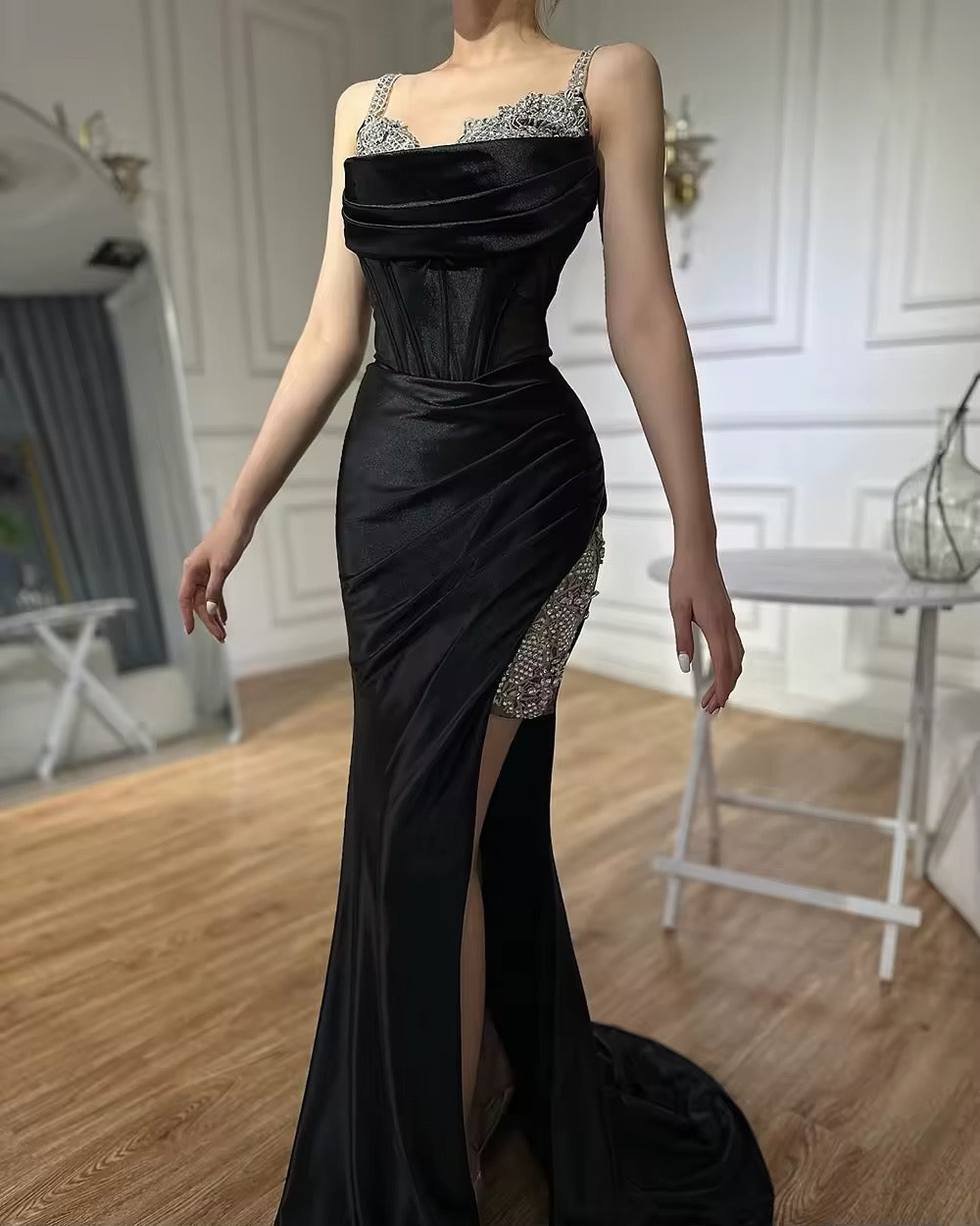 Embellished Corset Drape Gown