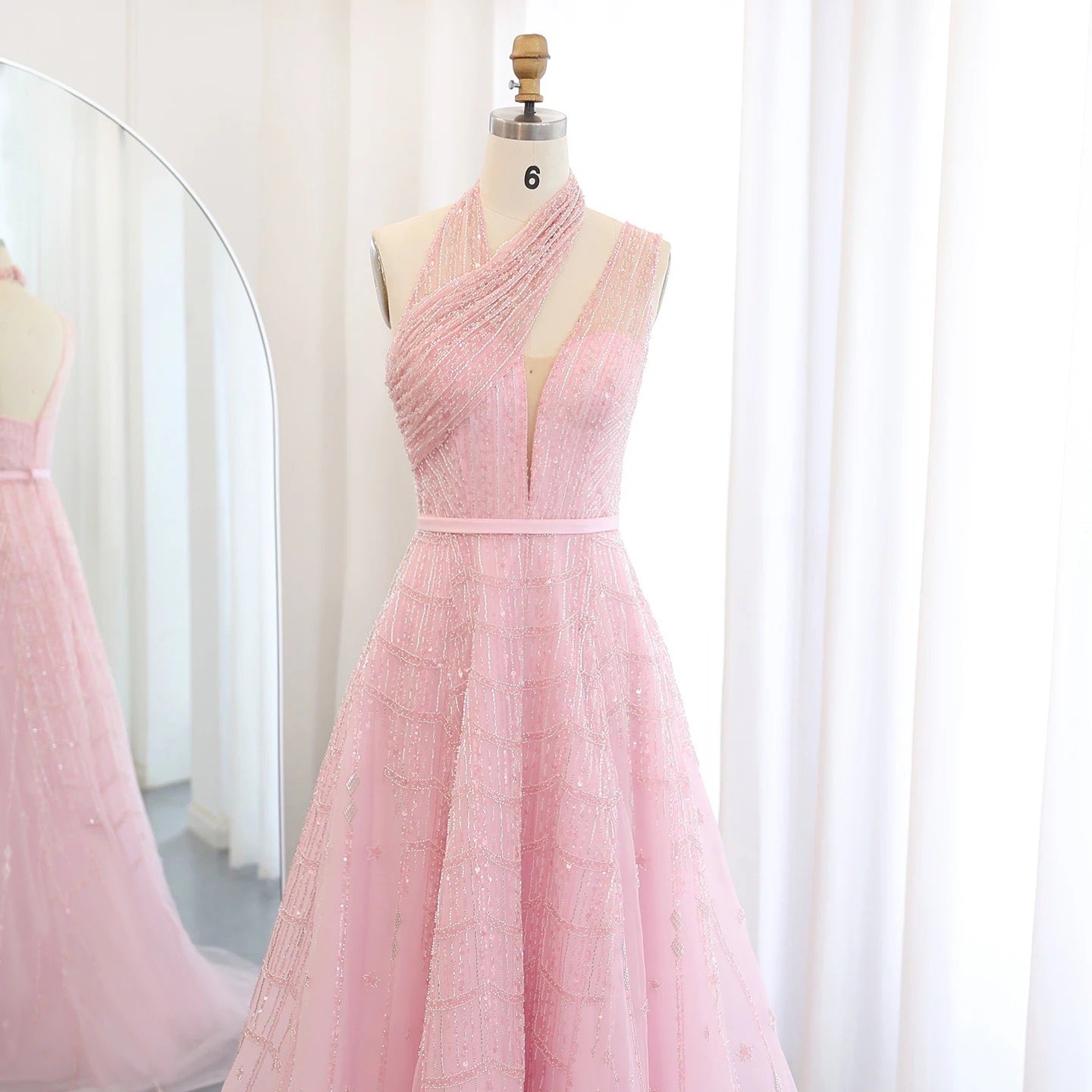Elegant Pink Beaded Ball Gown – Sparkling One-Shoulder Formal Dress