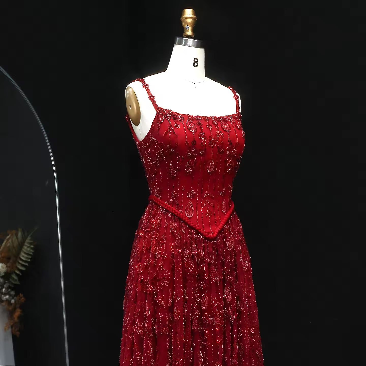 Fully Embroidered Evening Gown with Luxurious Beading and Sparkling Finish – Lace-Up Back Design