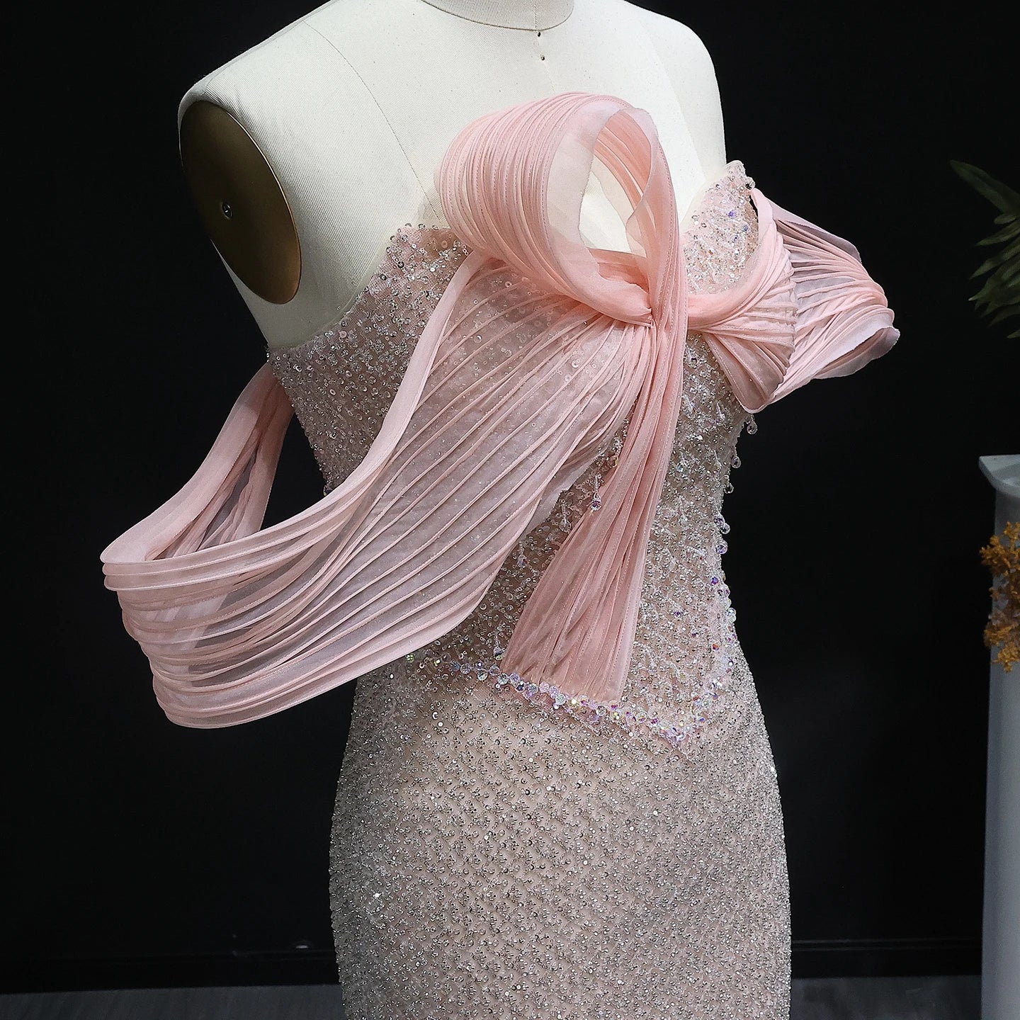 Luxury Off Shoulder Blush Pink Chic Evening Dress