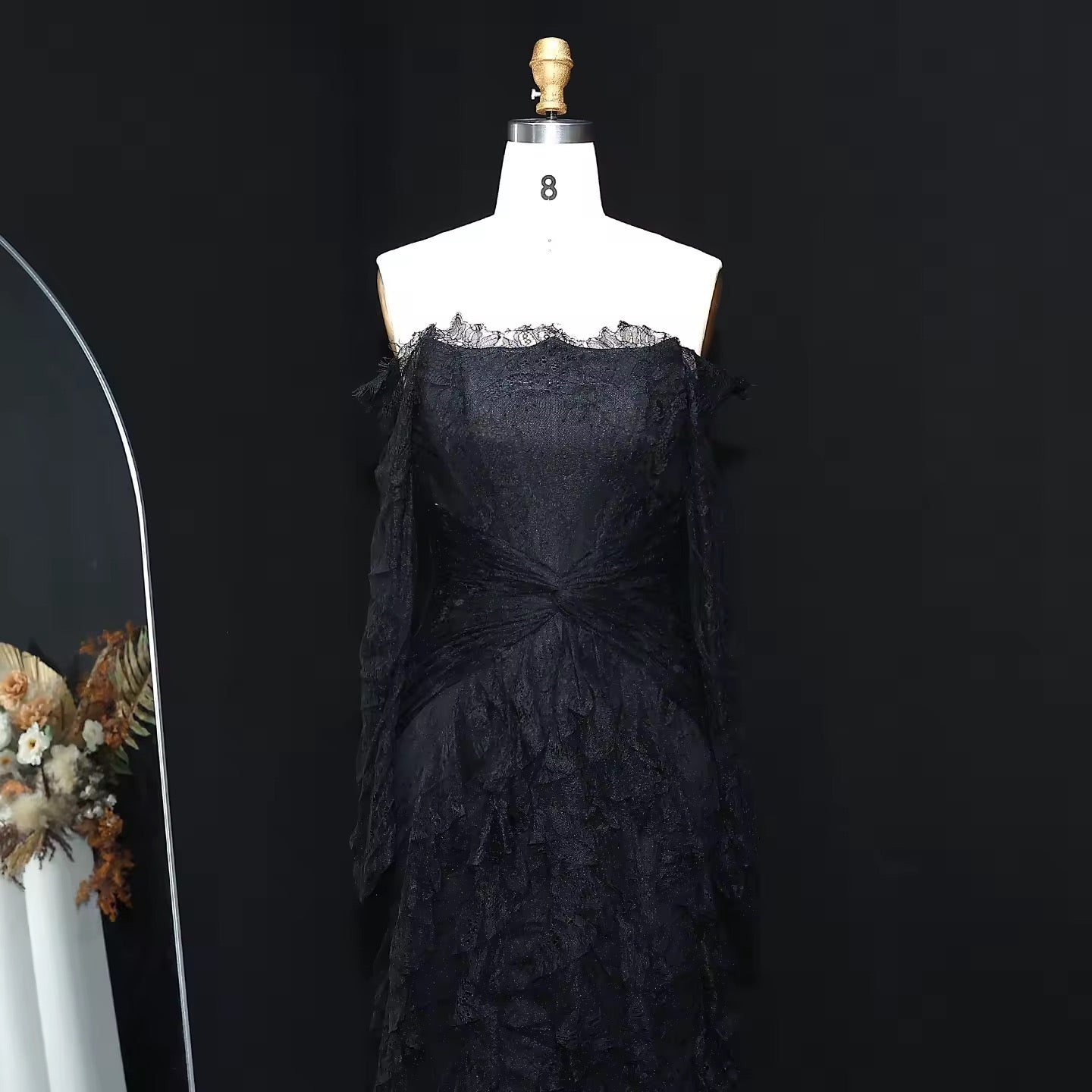 Lace Off Shoulder Evening Dress with Long Sleeves
