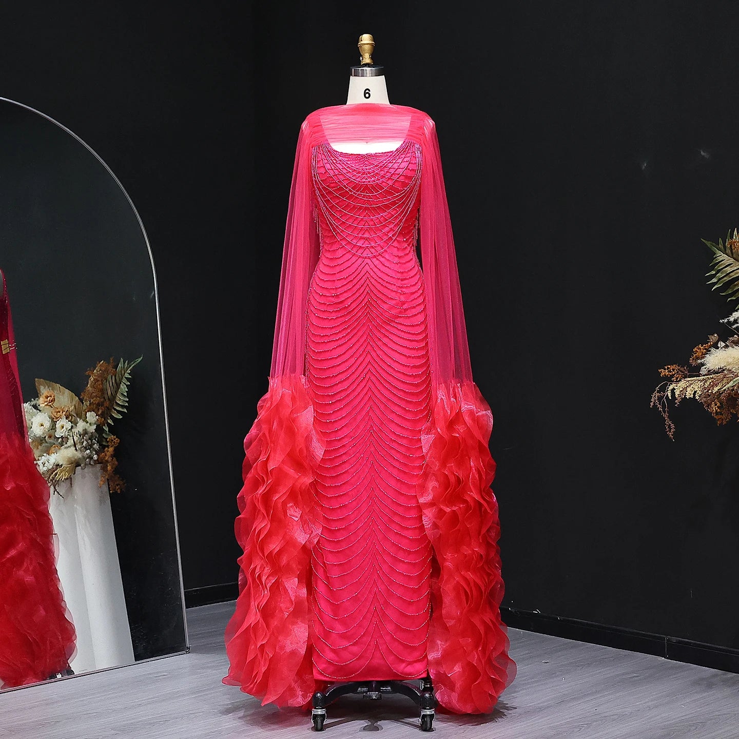 Luxury Beading Purple Evening Dress with Cape Sleeves