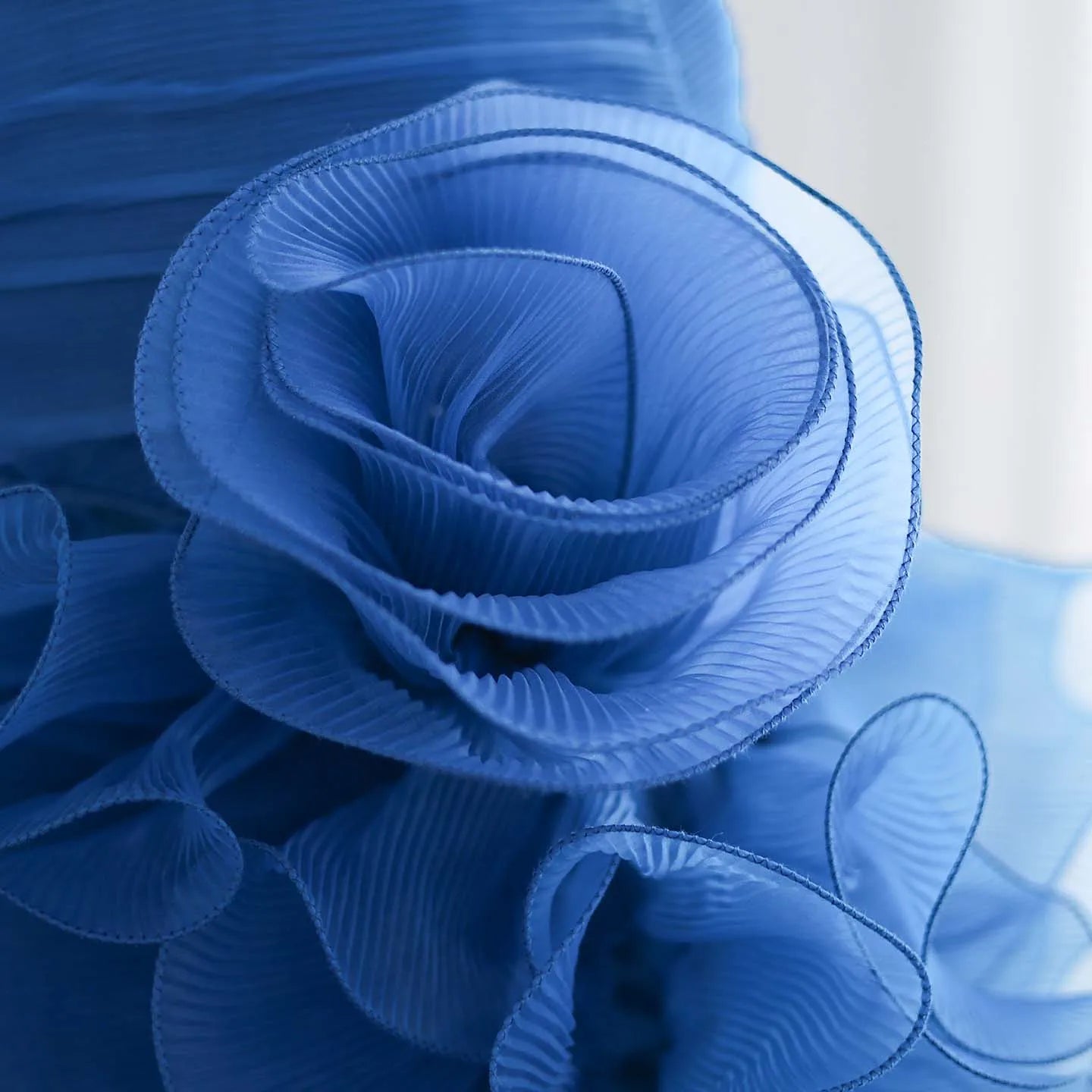 Blue Strapless Princess Evening Dress with Ruffles