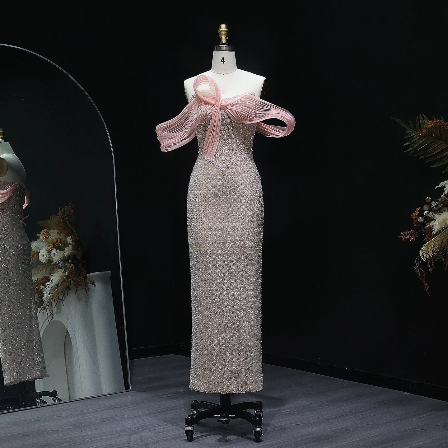 Luxury Off Shoulder Blush Pink Chic Evening Dress