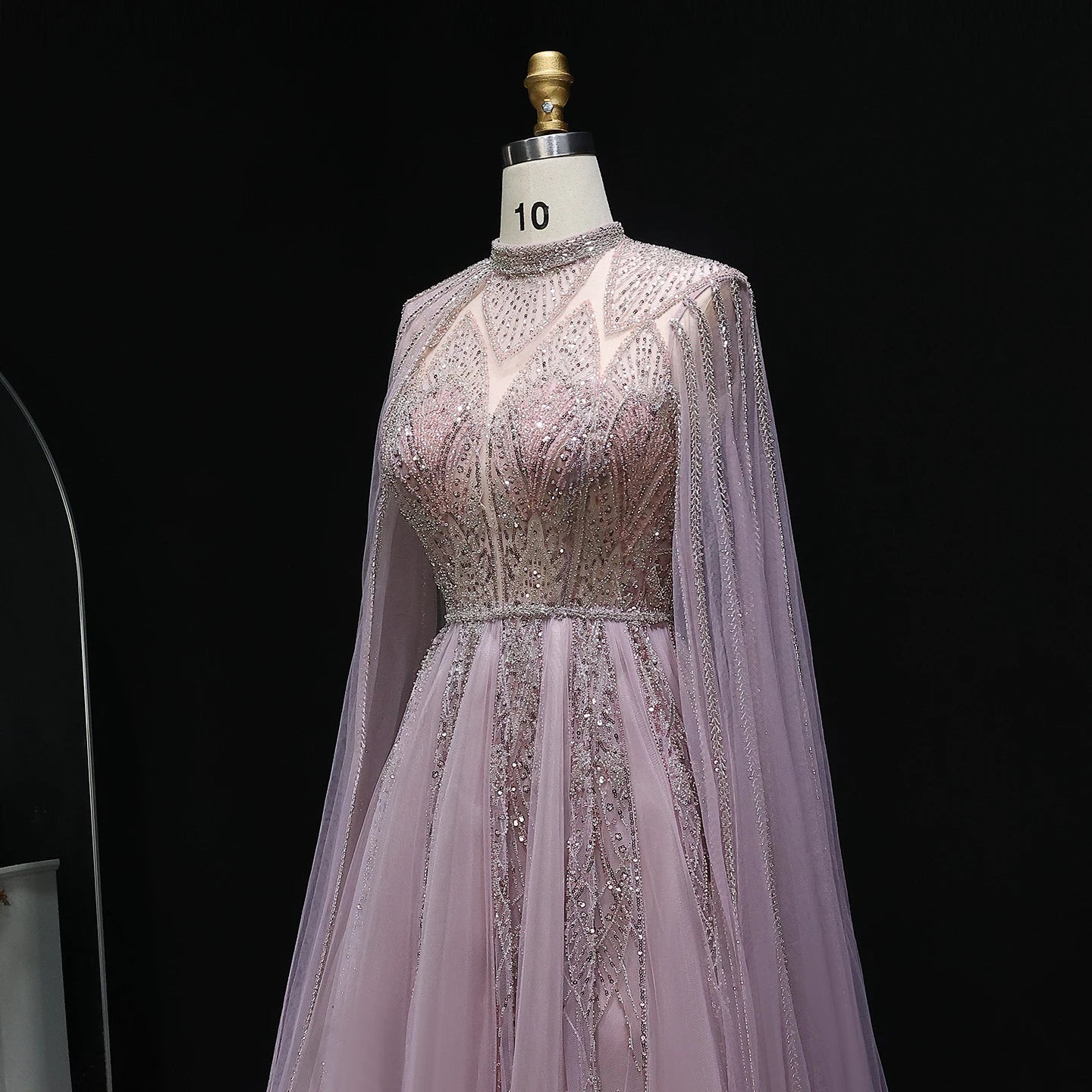 Luxury Evening Dress with Cape Sleeves Brown