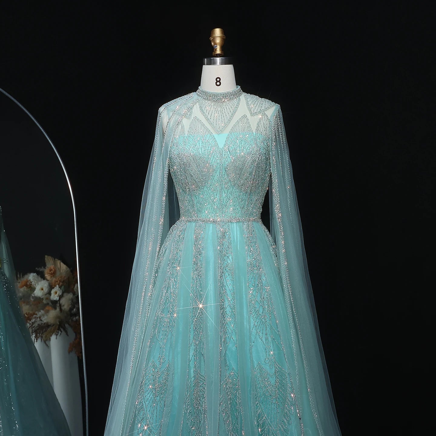 Luxury Evening Dress with Cape Sleeves Brown