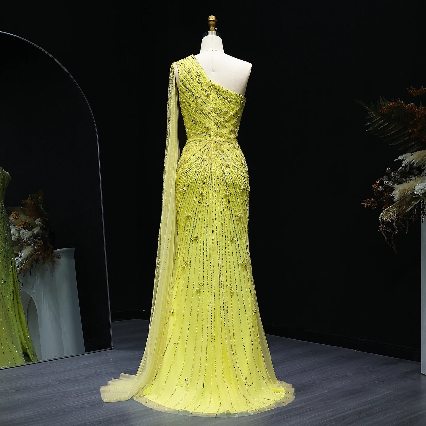 Radiant One-Shoulder Beaded Evening Gown – Elegant Slit Formal Dress