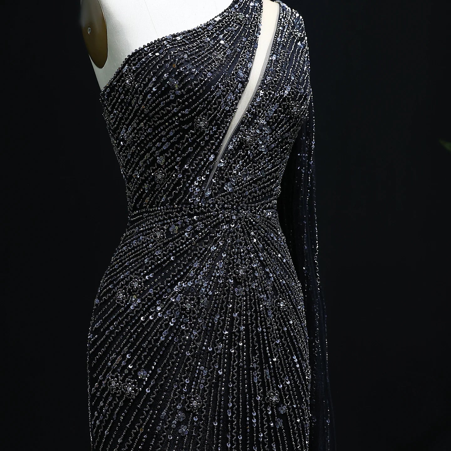 Radiant One-Shoulder Beaded Evening Gown – Elegant Slit Formal Dress