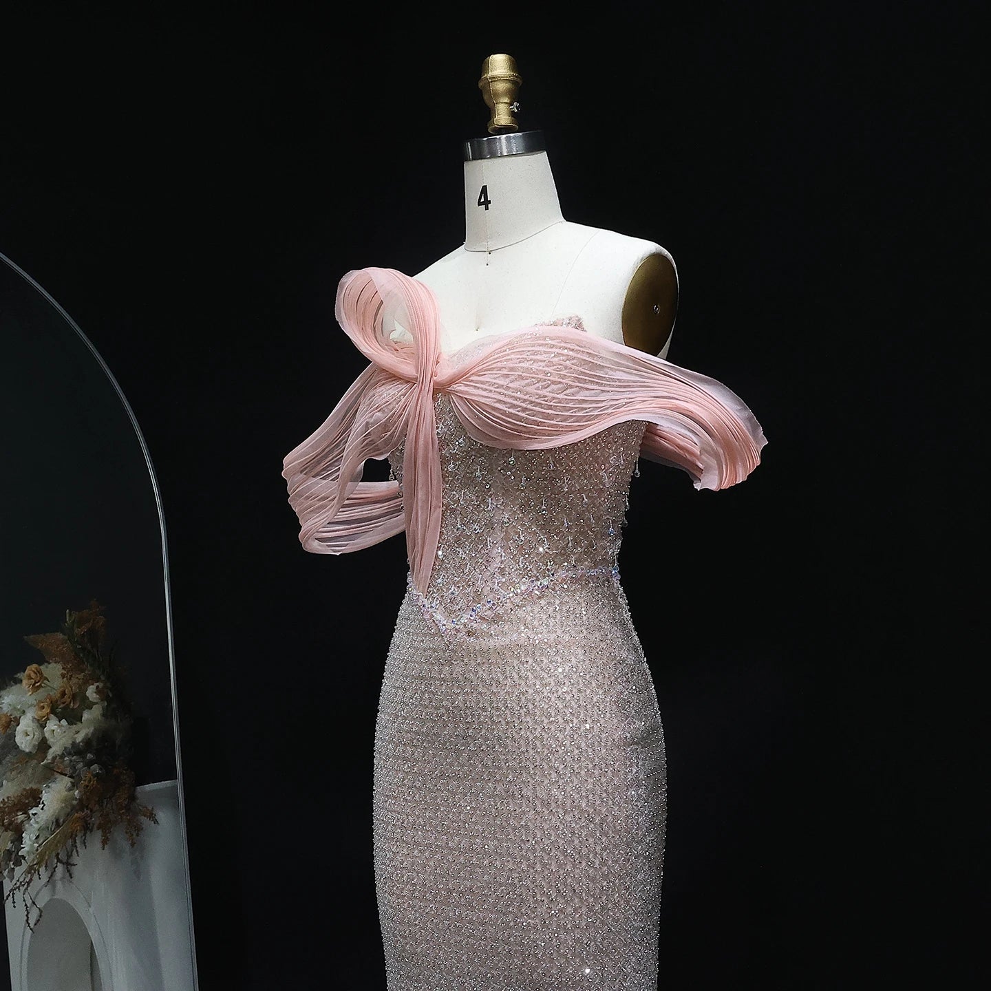 Luxury Off Shoulder Blush Pink Chic Evening Dress