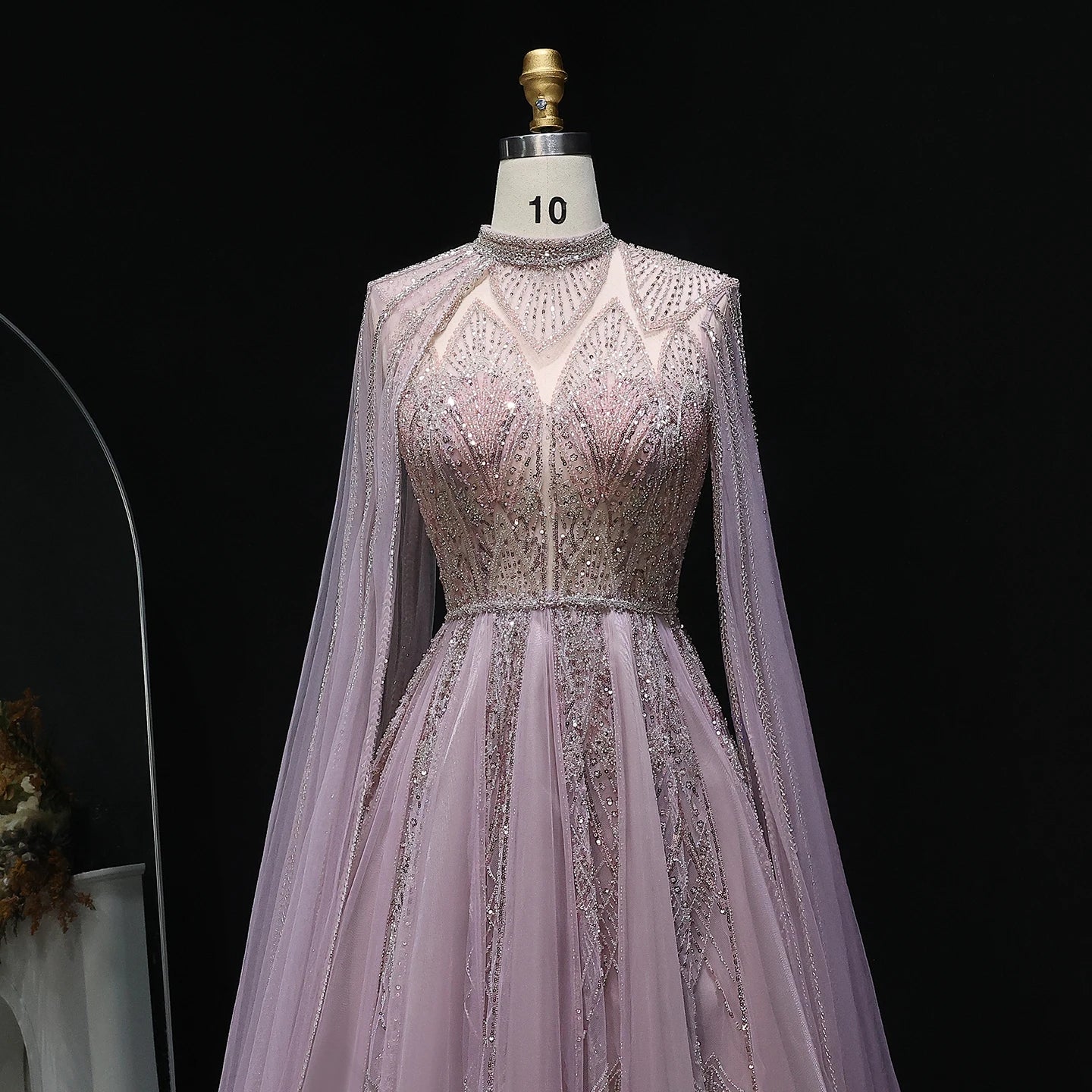 Luxury Evening Dress with Cape Sleeves Brown