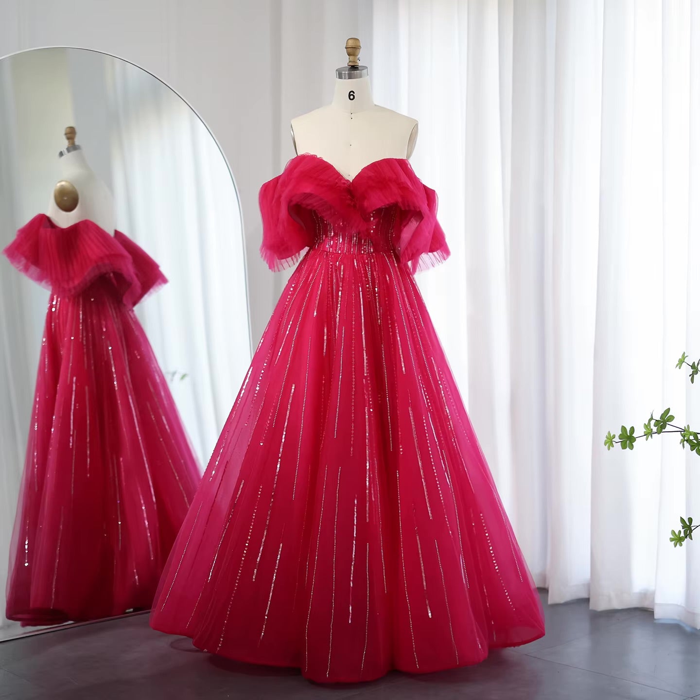 Aurora Tulle Gown،Blush & Fuchsia