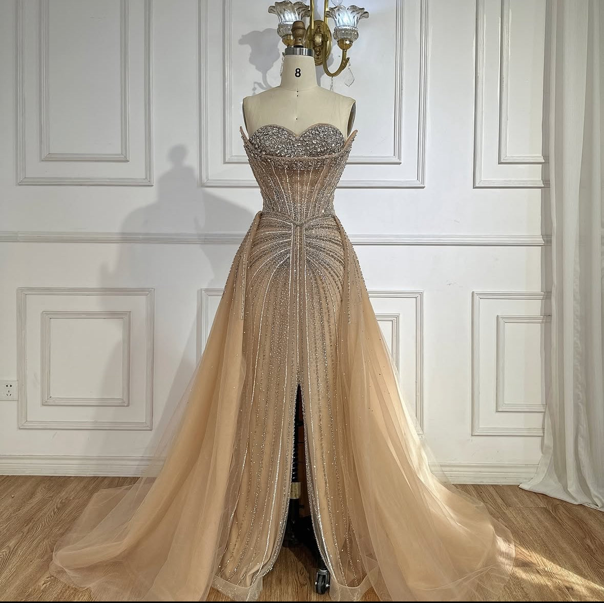 2025 Crystal Beaded Evening Gown with Overskirt