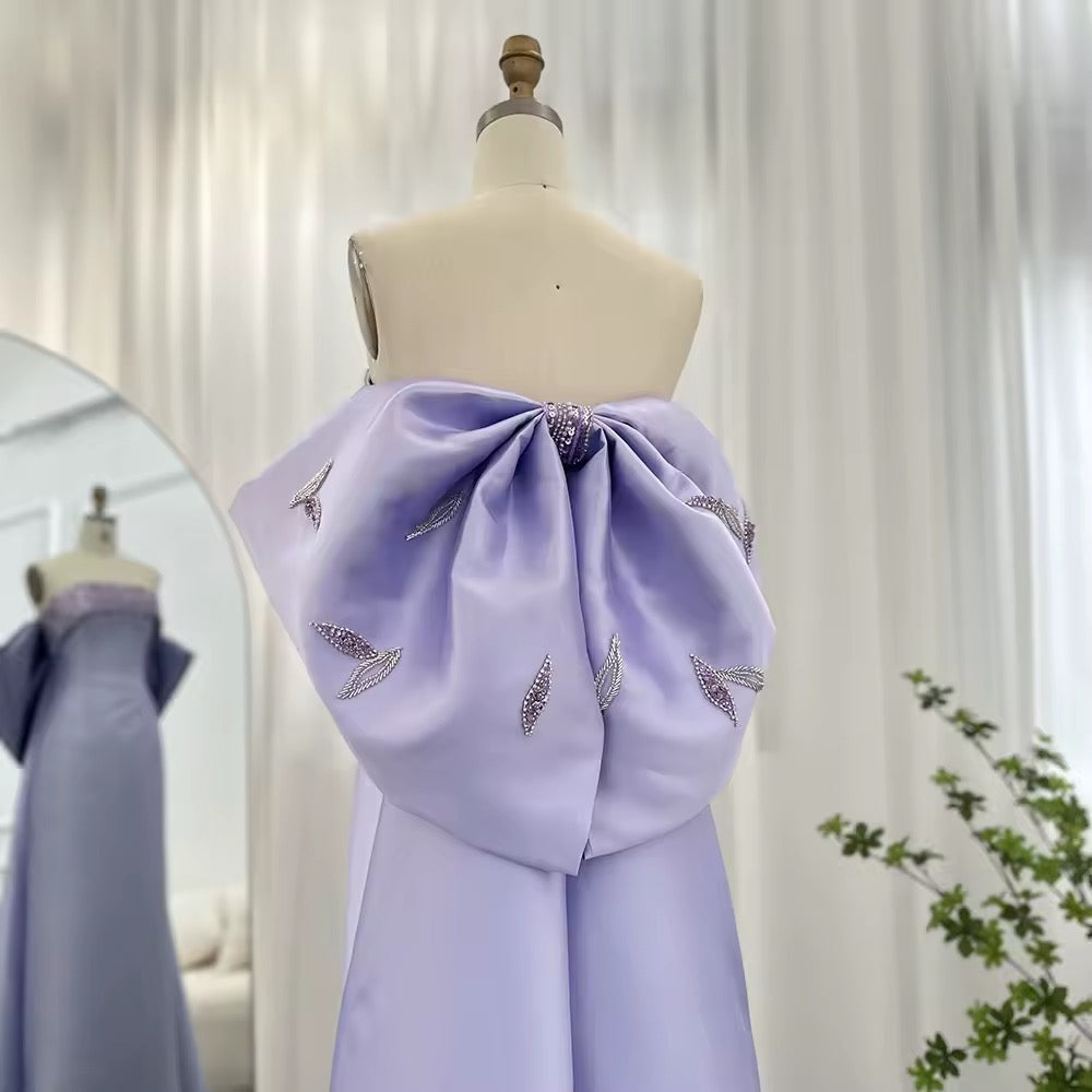 Luxury Evening Dress with Bow Cape Sage