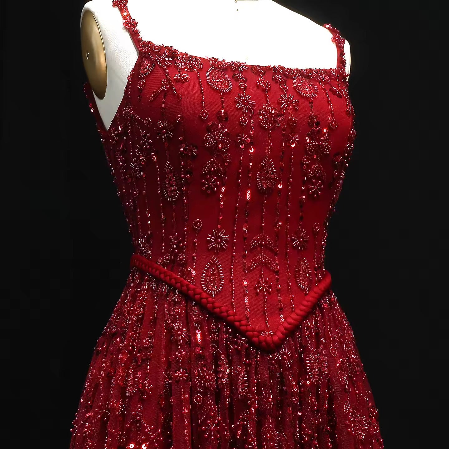 Fully Embroidered Evening Gown with Luxurious Beading and Sparkling Finish – Lace-Up Back Design